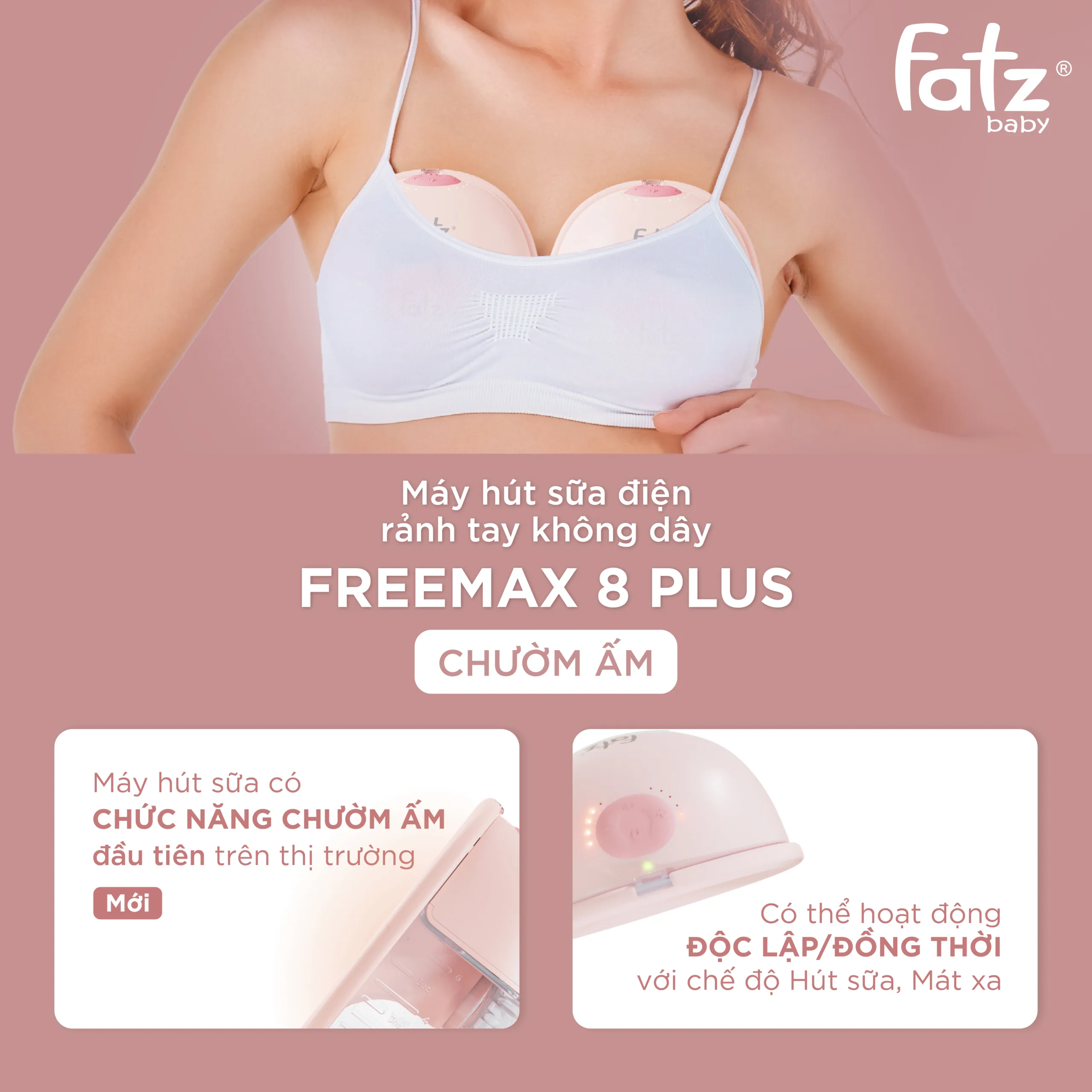 máy hút sữa điện rảnh tay không dây chườm ấm freemax 8 plus