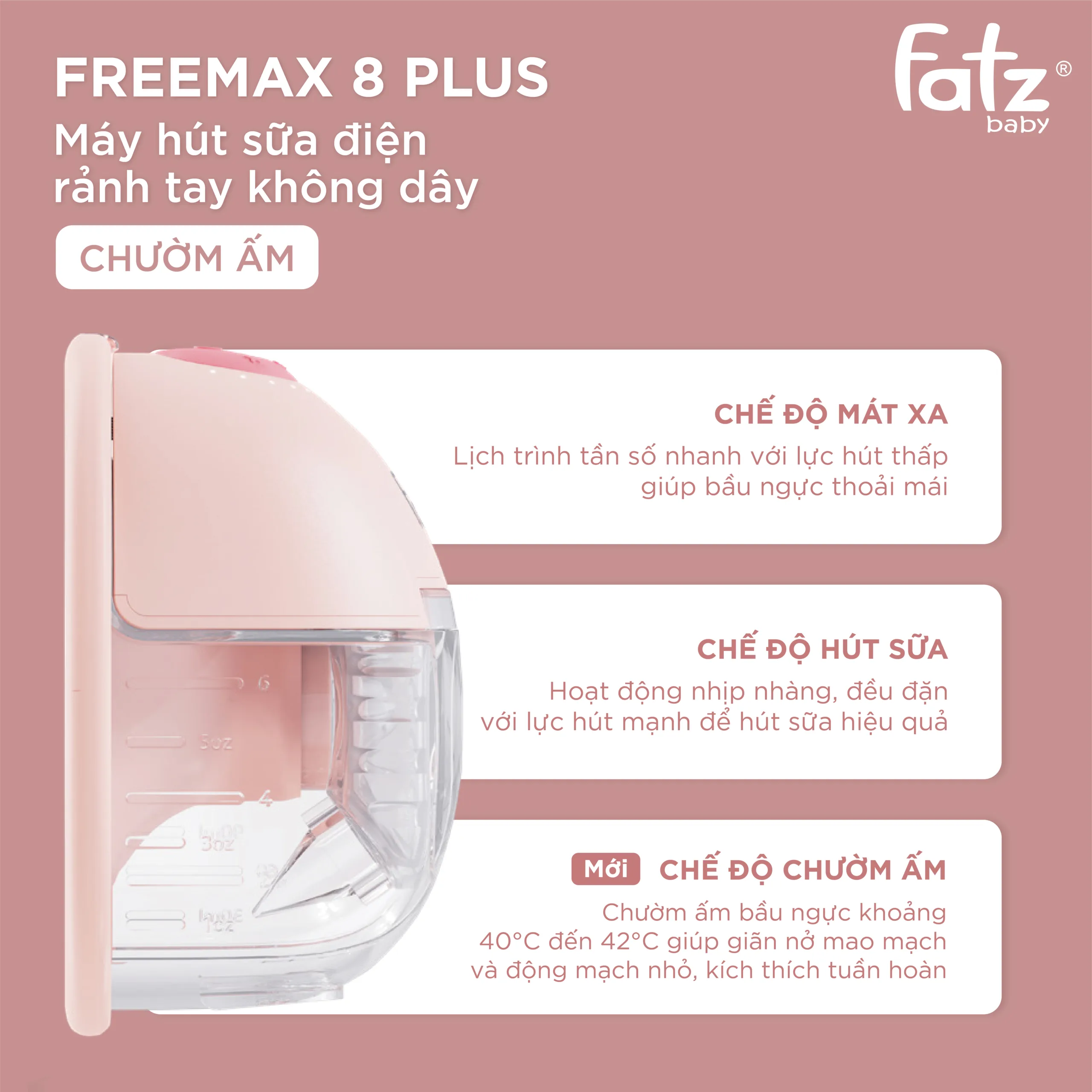 máy hút sữa điện rảnh tay không dây chườm ấm freemax 8 plus