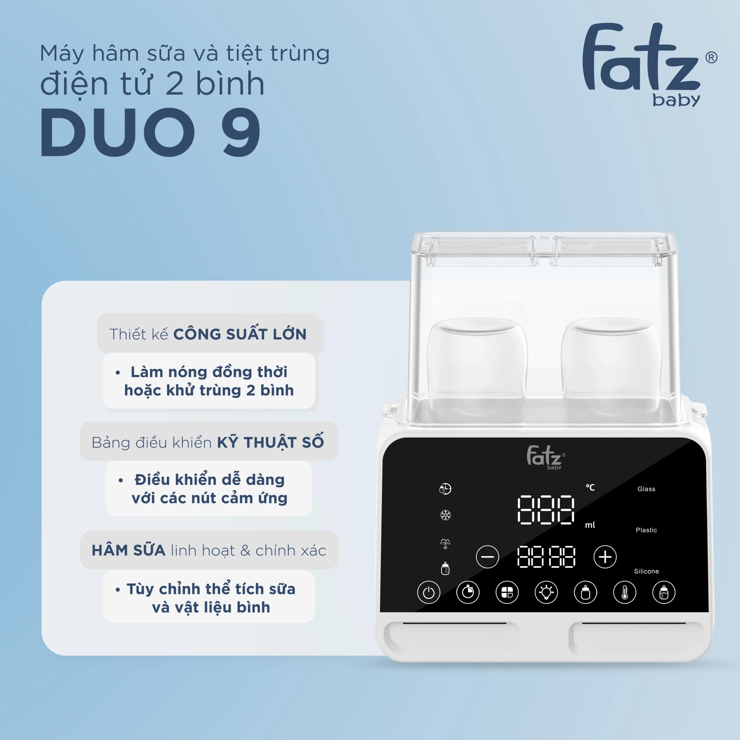 máy hâm sữa và tiệt trùng điện tử 2 bình duo 9