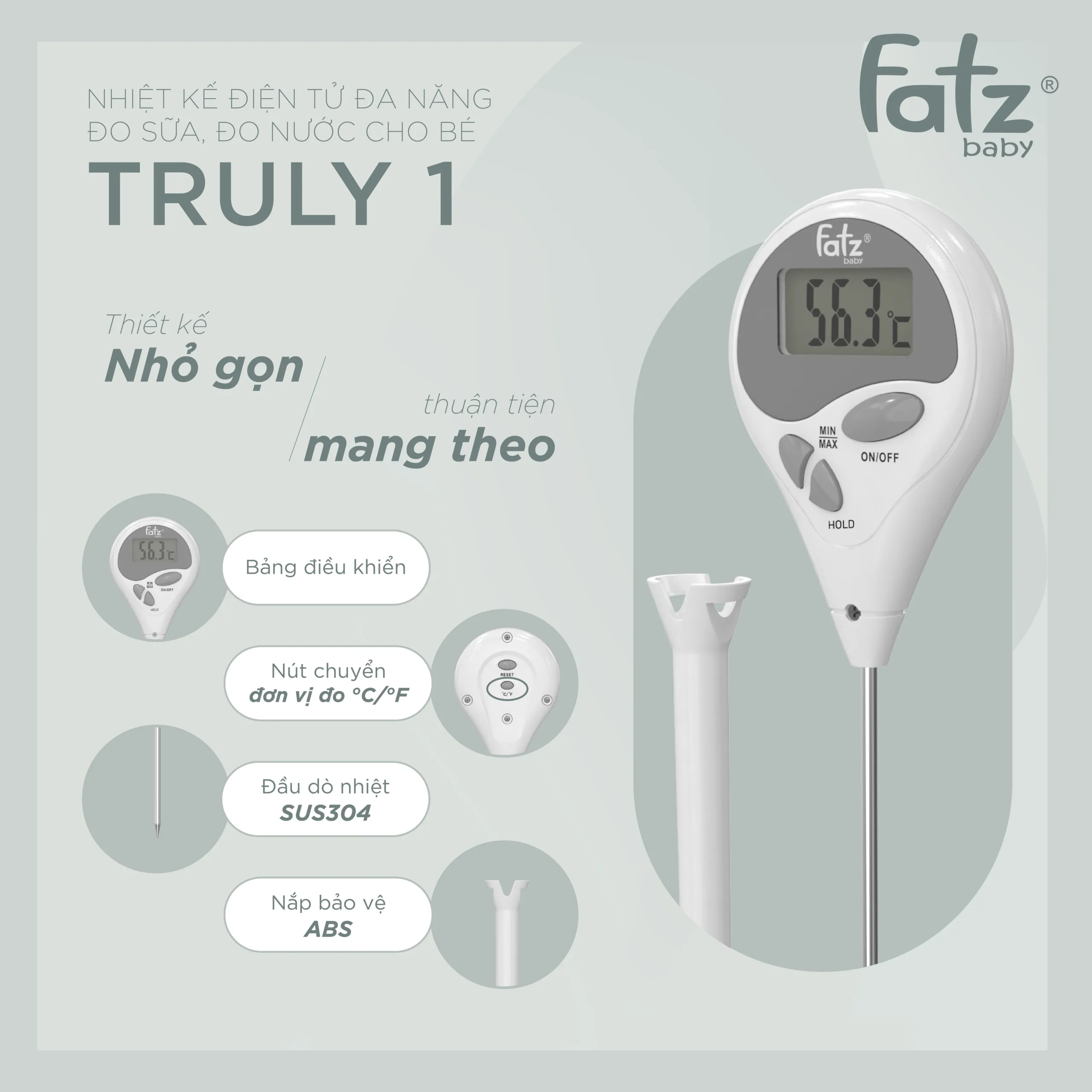 nhiệt kế điện tử đa năng đo sữa, đo nước cho bé truly 1