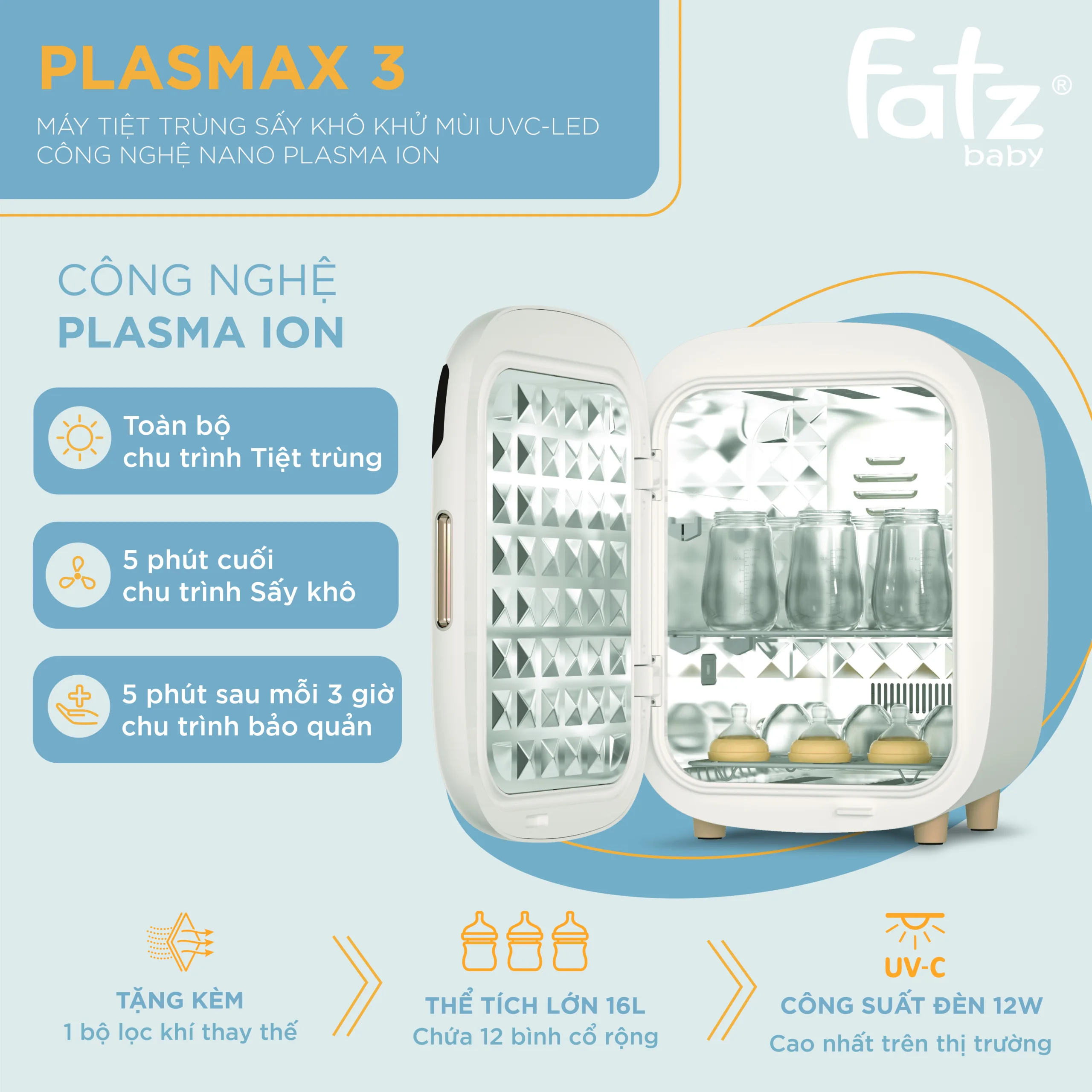 máy tiệt trùng sấy khô khử mùi uvc led công nghệ nano plasma ion plasmax 3