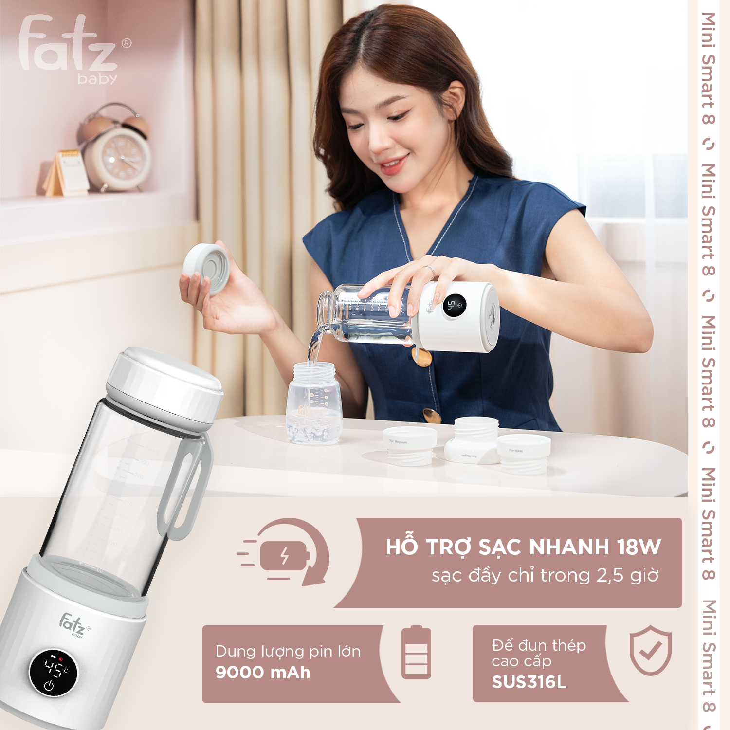 bình hâm nước pha sữa di động mini smart 8