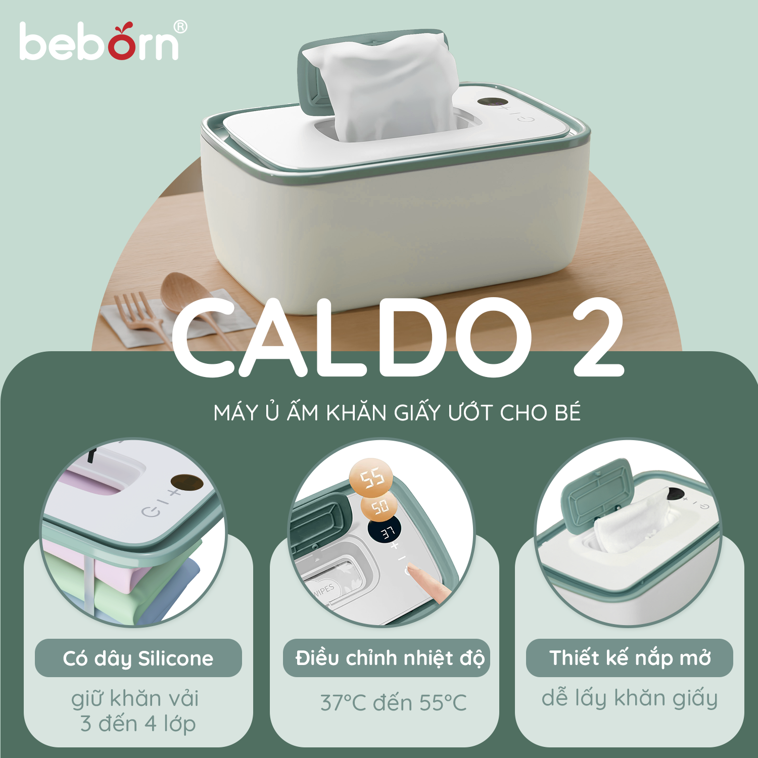 máy ủ ấm khăn giấy ướt cho bé caldo 2