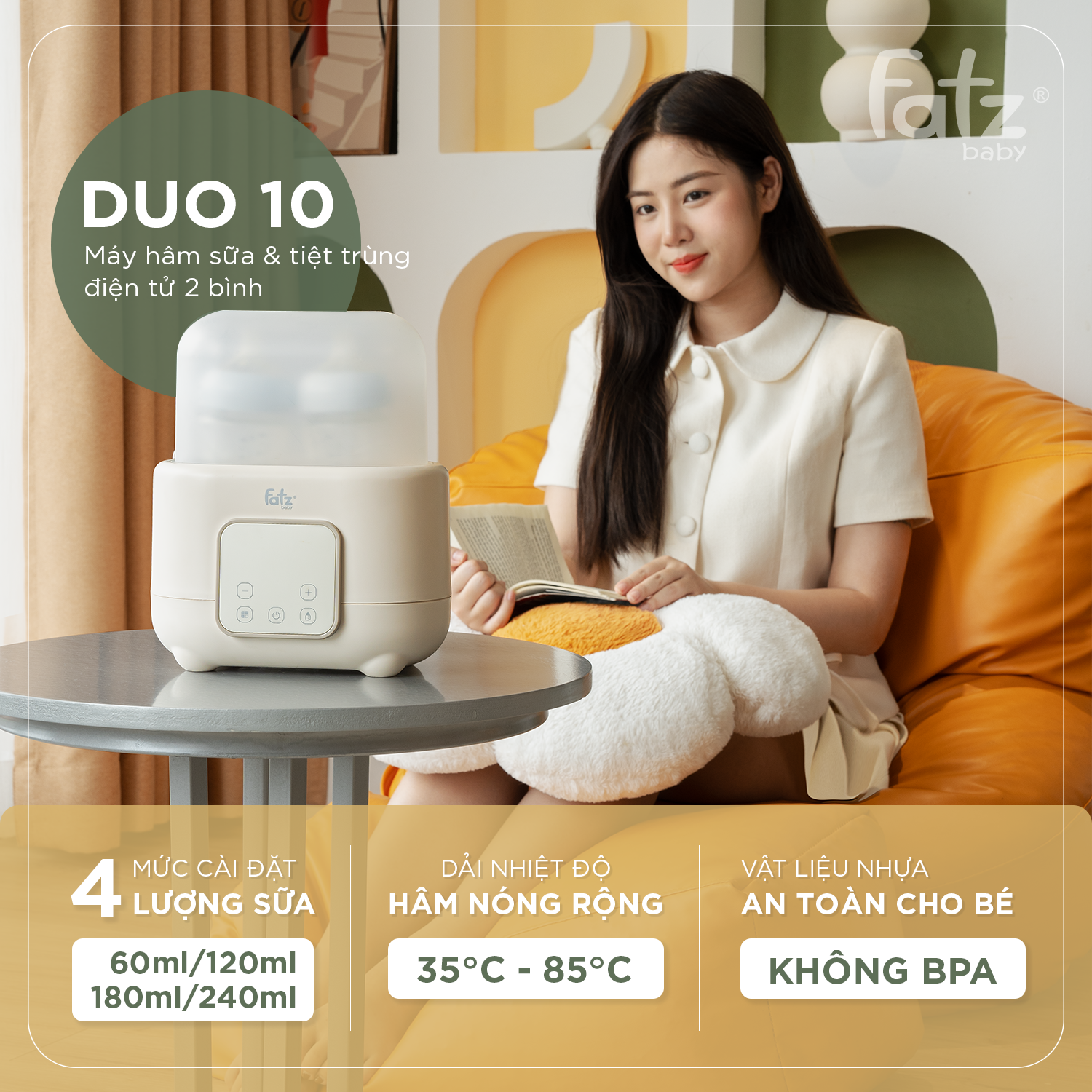 máy hâm sữa và tiệt trùng điện tử 2 bình duo 10