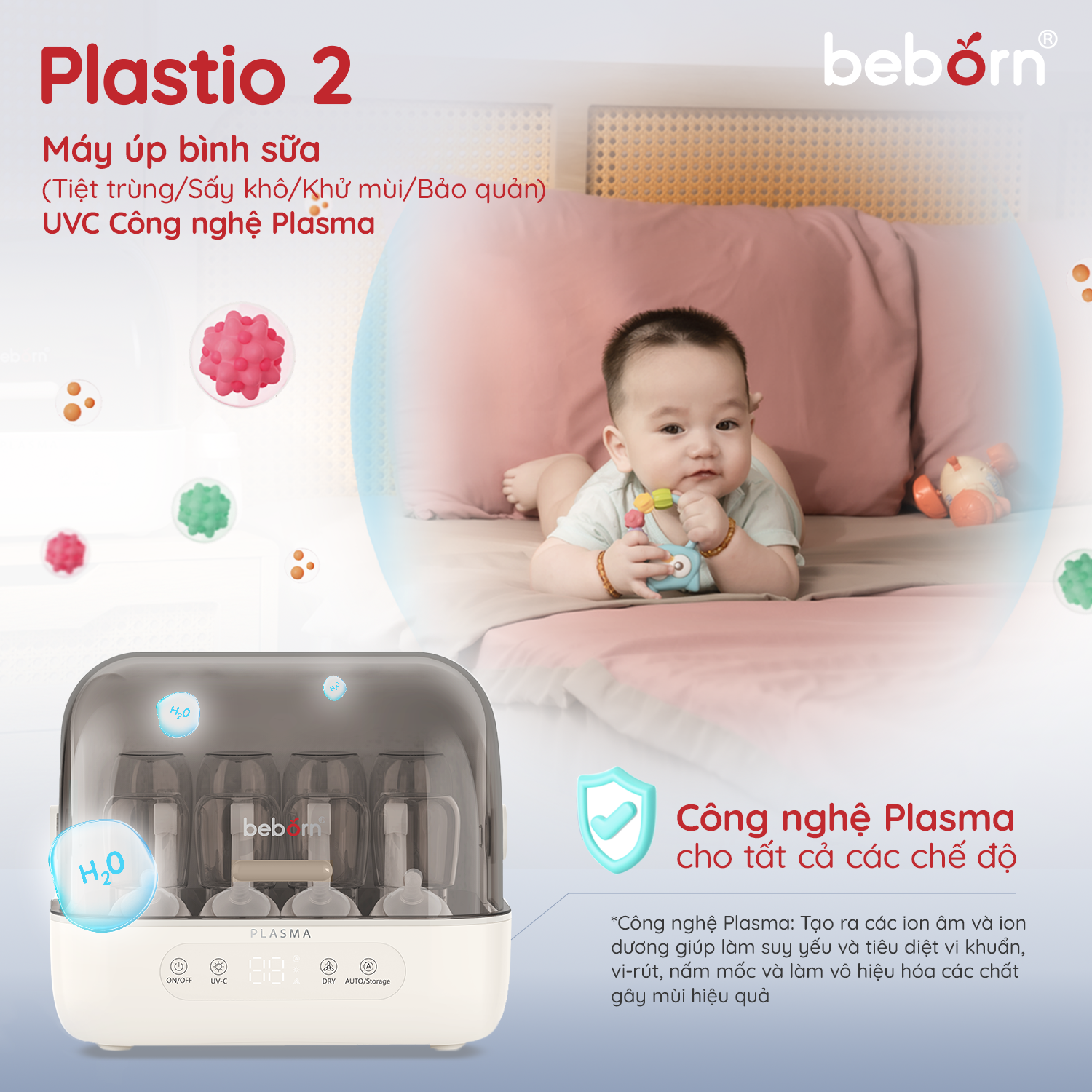 máy úp bình sữa (tiệt trùng/sấy khô/khử mùi/bảo quản) uvc công nghệ plasma plastio 2