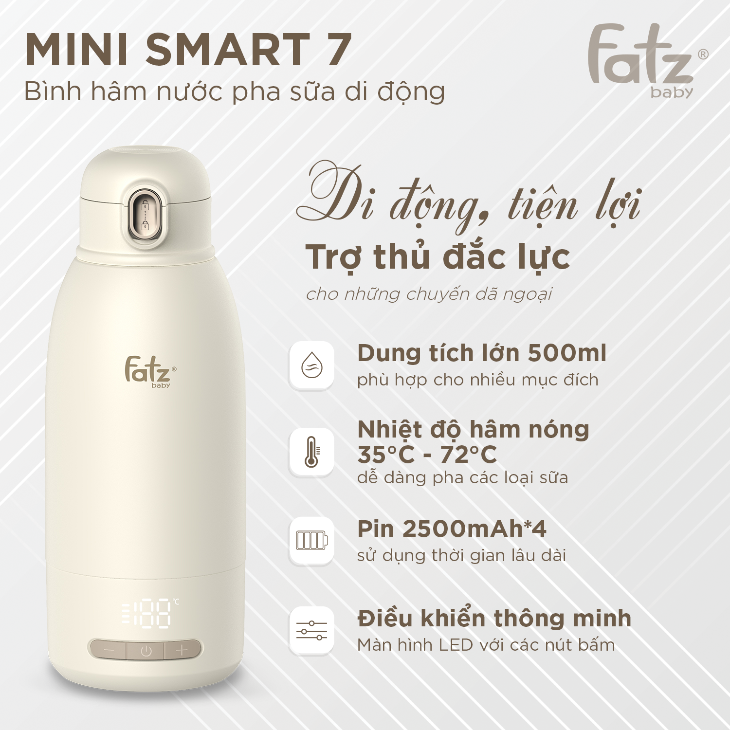 bình hâm nước pha sữa di động mini smart 7