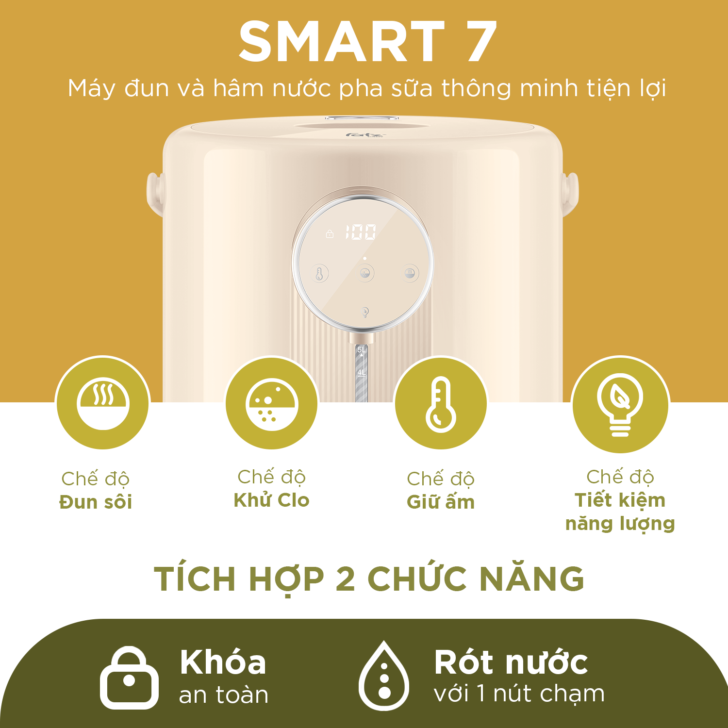 máy đun và hâm nước pha sữa thông minh tiện lợi smart 7