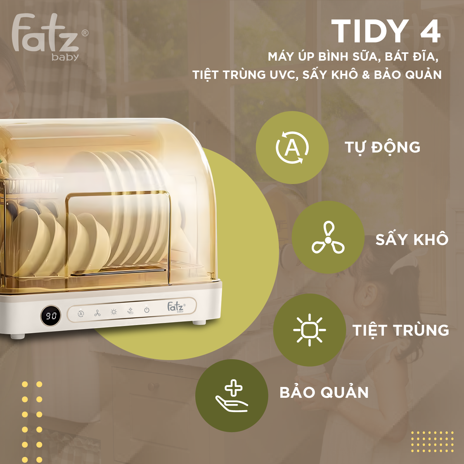 máy úp bình sữa, bát đĩa, tiệt trùng uvc, sấy khô & bảo quản tidy4