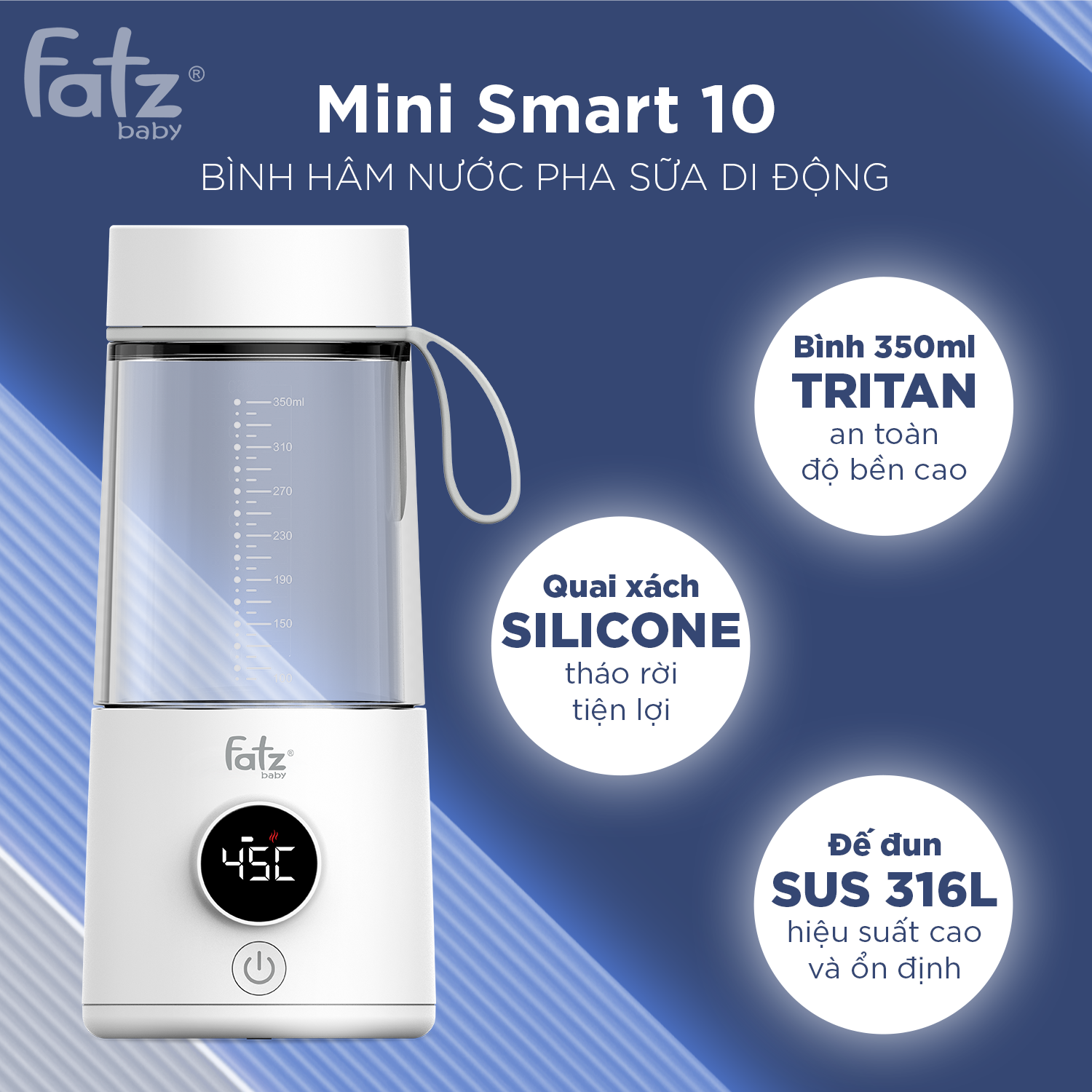 bình hâm nước pha sữa di động mini smart 10