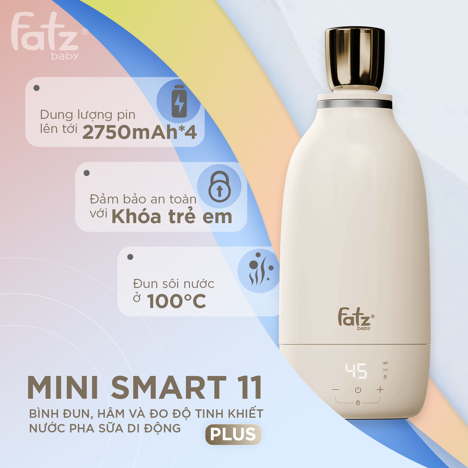 bình đun, hâm và đo độ tinh khiết nước pha sữa di động mini smart 11 plus