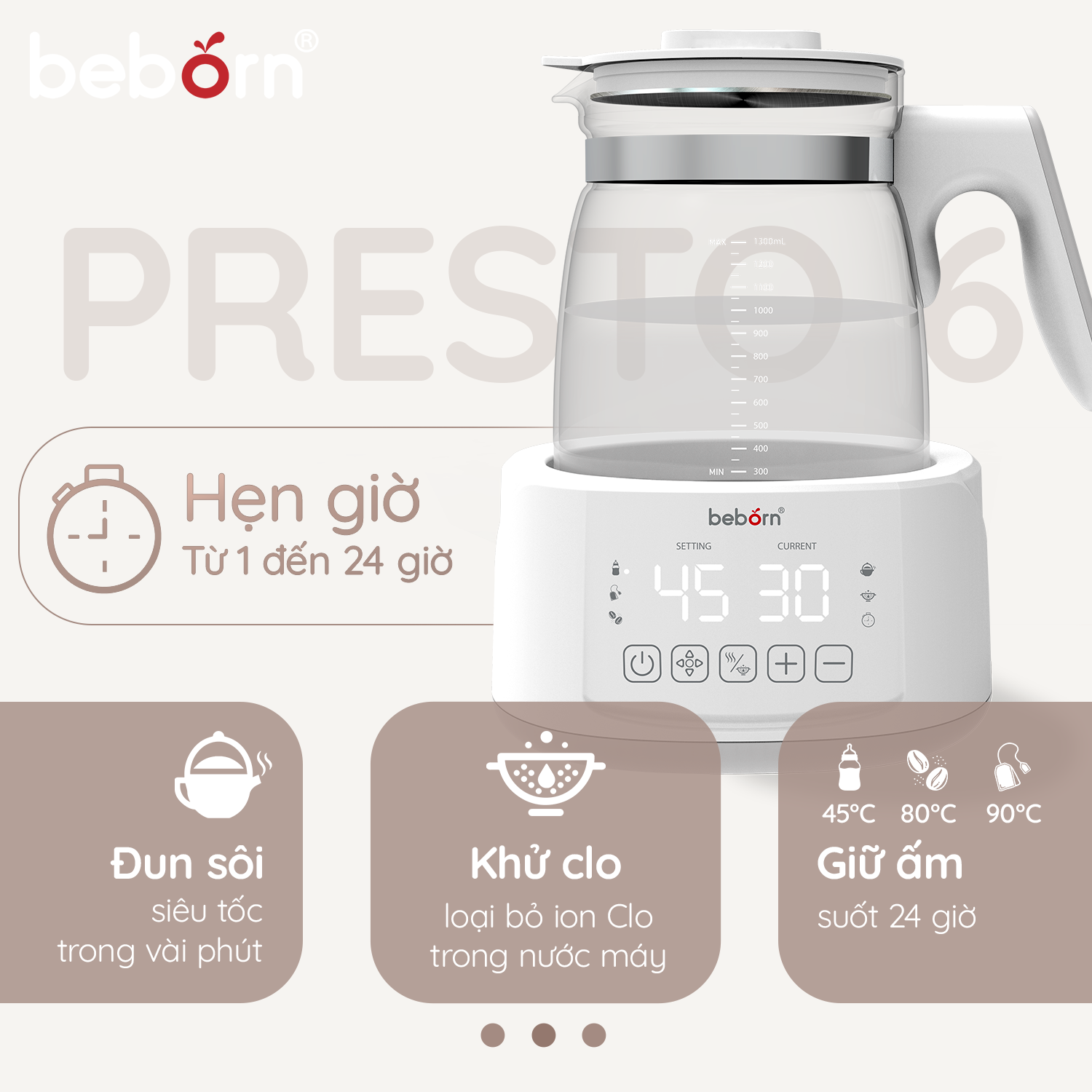 bình đun nước giữ nhiệt pha sữa điện tử presto 6