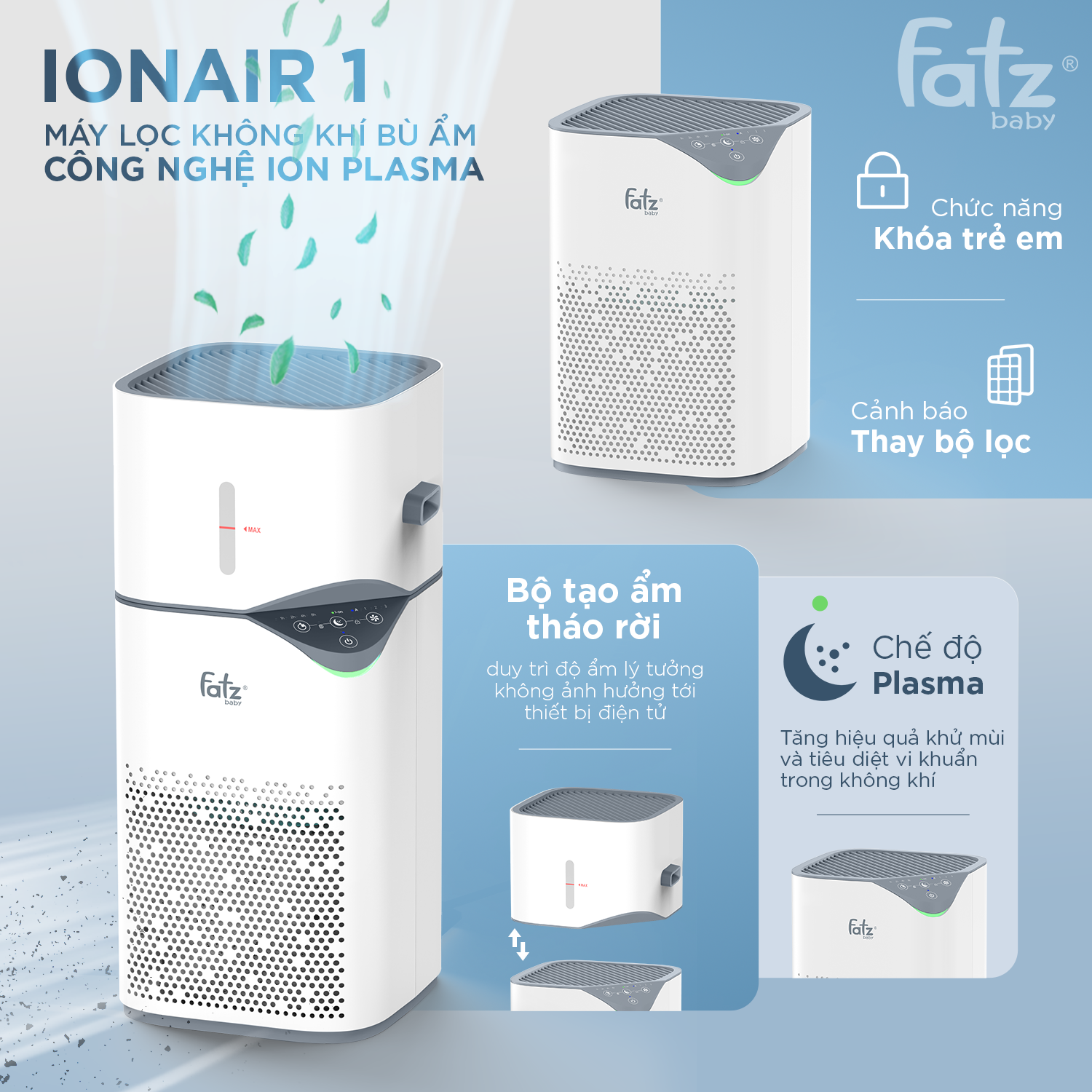 máy lọc không khí bù ẩm công nghệ ion plasma ionair 1