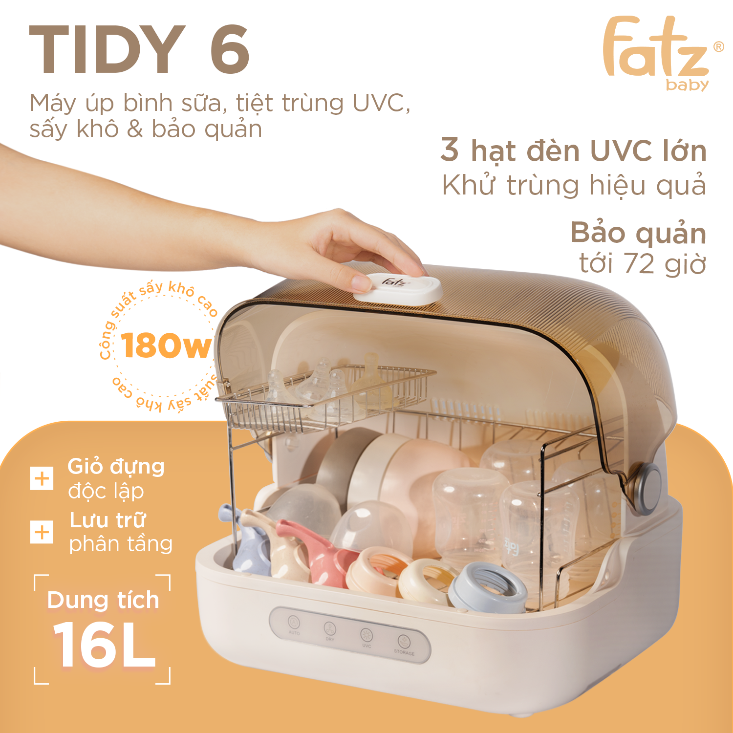 máy úp bình sữa, tiệt trùng uvc, sấy khô và bảo quản tidy 6