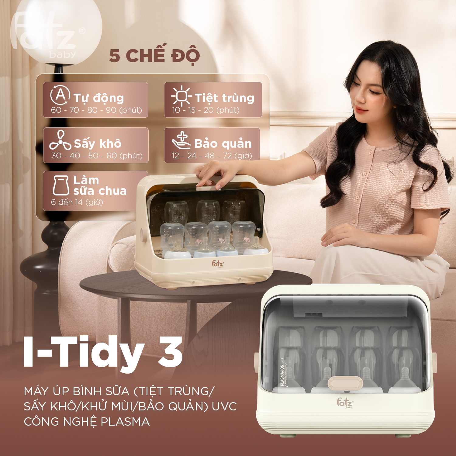 máy úp bình sữa (tiệt trùng/sấy khô/khử mùi/bảo quản) uvc công nghệ plasma i tidy 3