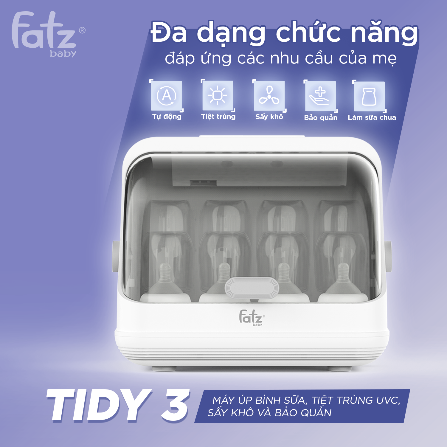 máy úp bình sữa, tiệt trùng uvc, sấy khô và bảo quản tidy 3