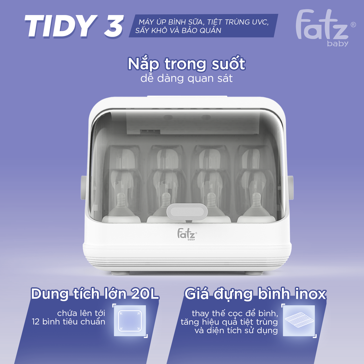 máy úp bình sữa, tiệt trùng uvc, sấy khô và bảo quản tidy 3