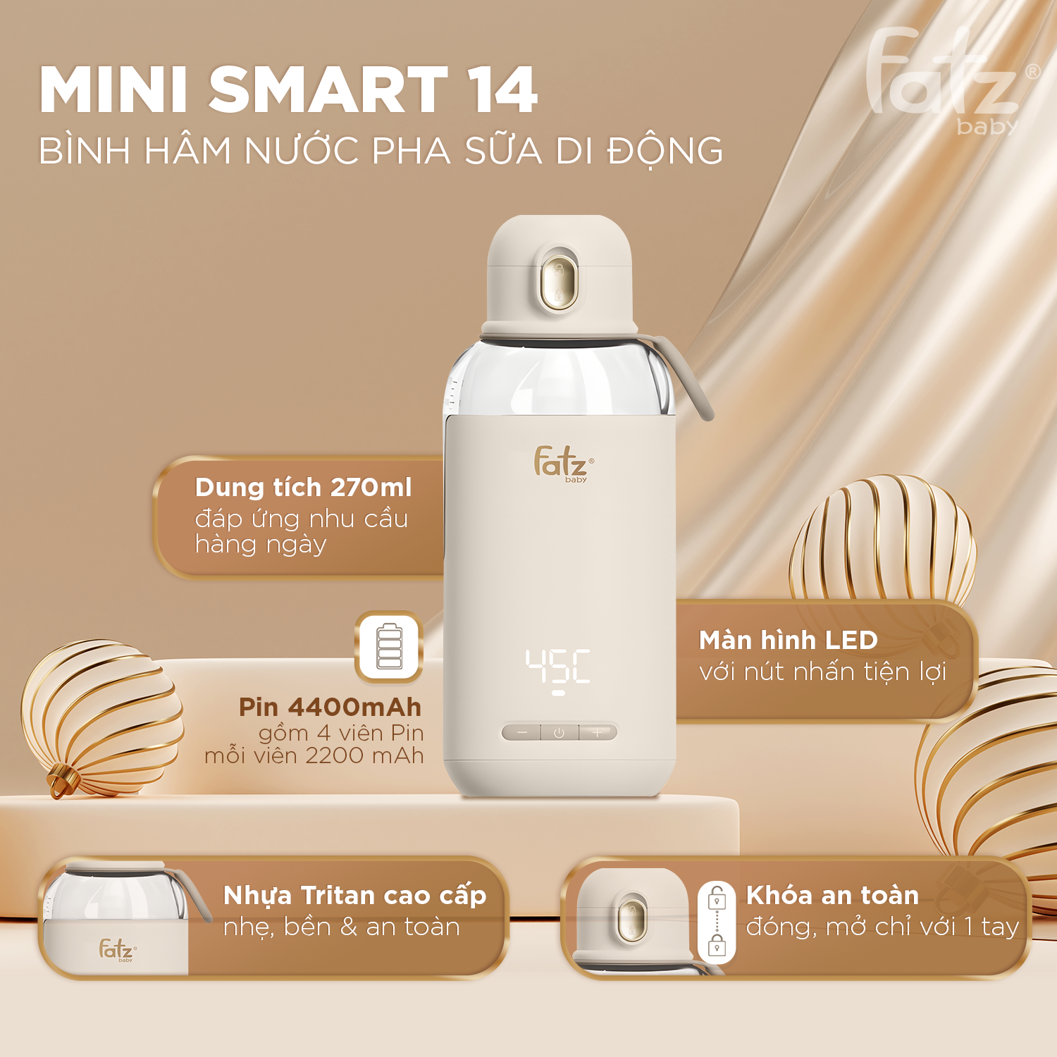 bình hâm nước pha sữa di động mini smart 14