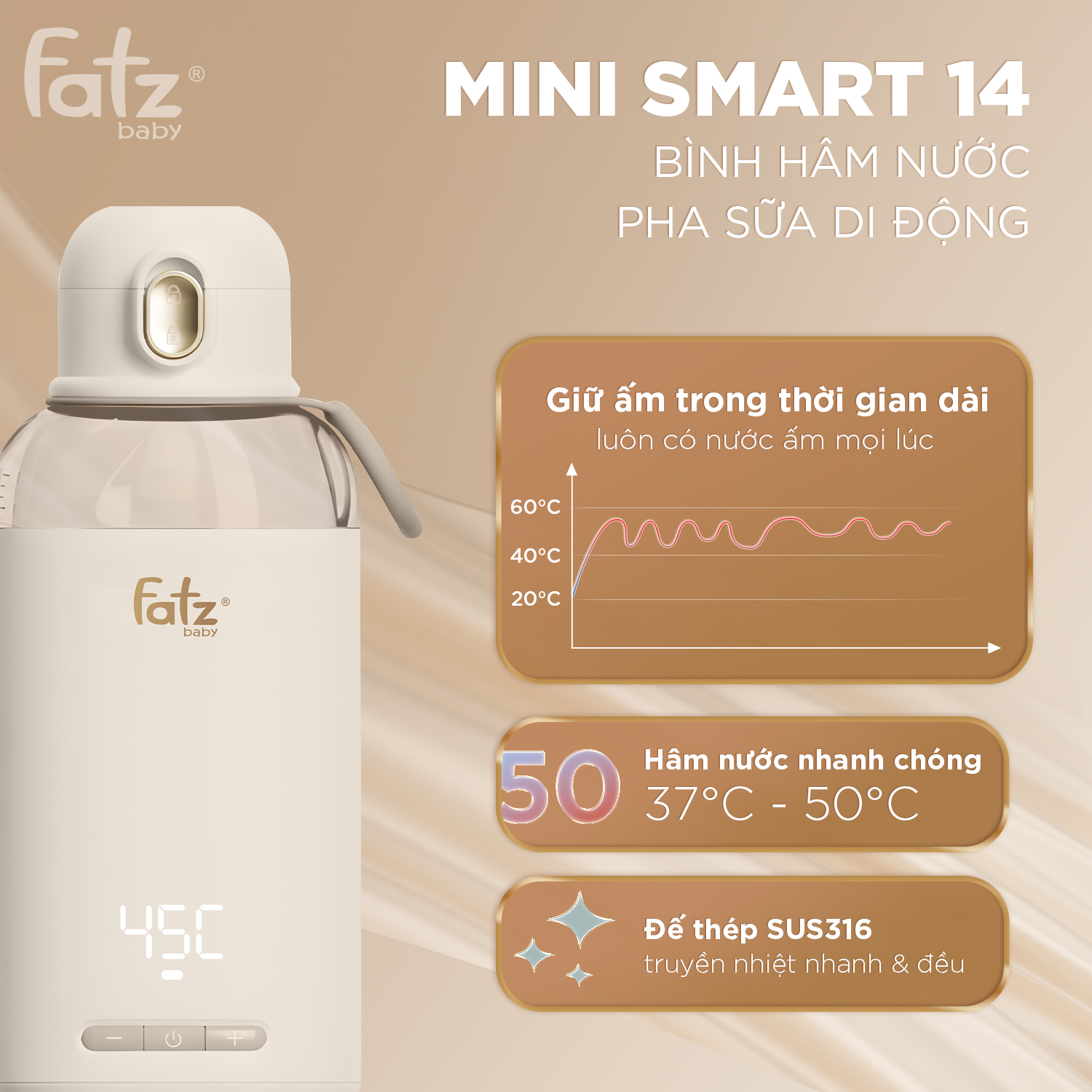 bình hâm nước pha sữa di động mini smart 14