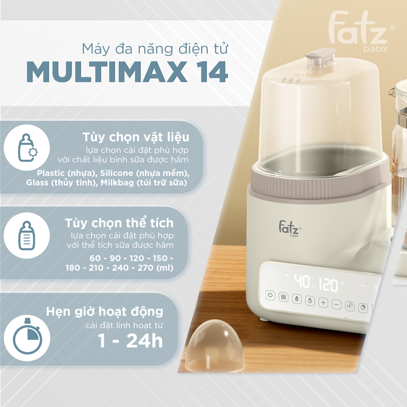 máy đa năng điện tử (tiệt trùng/ sấy khô/ hâm sữa/ đun & hâm nước pha sữa) multimax 14