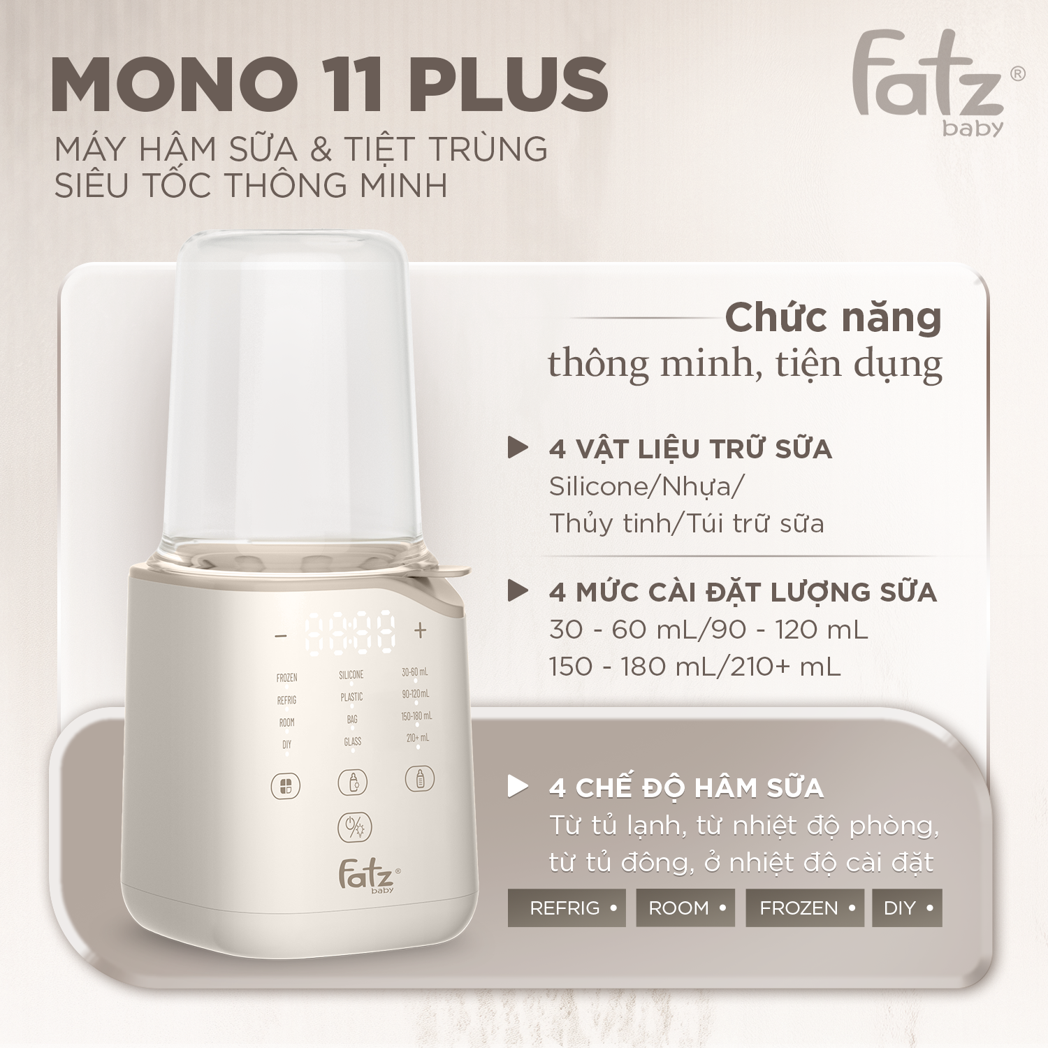 máy hâm sữa & tiệt trùng siêu tốc thông minh mono 11 plus