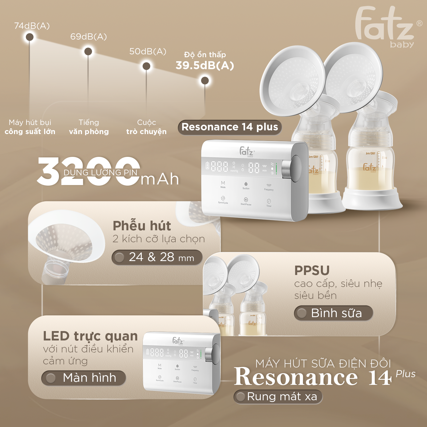 máy hút sữa điện đôi rung mát xa resonance 14 plus