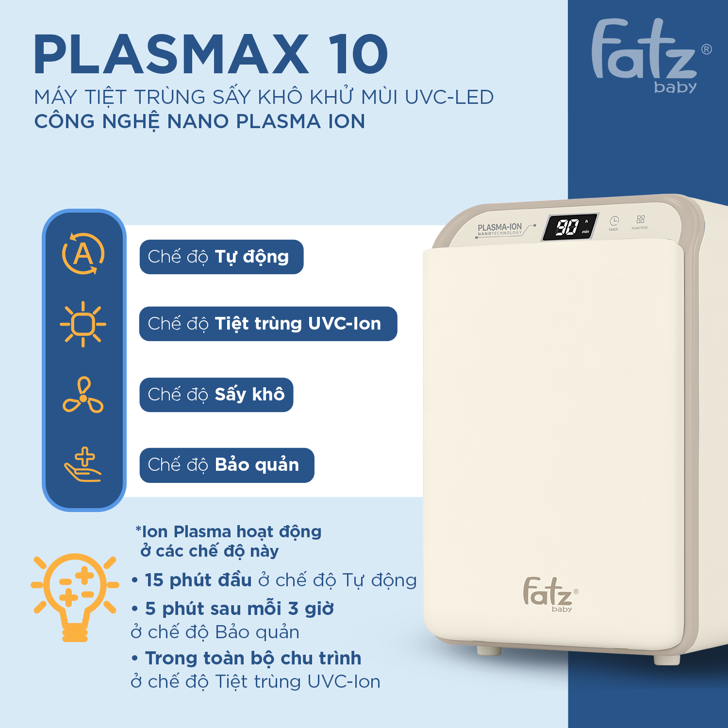 máy tiệt trùng sấy khô khử mùi uvc led công nghệ nano plasma ion plasmax 10