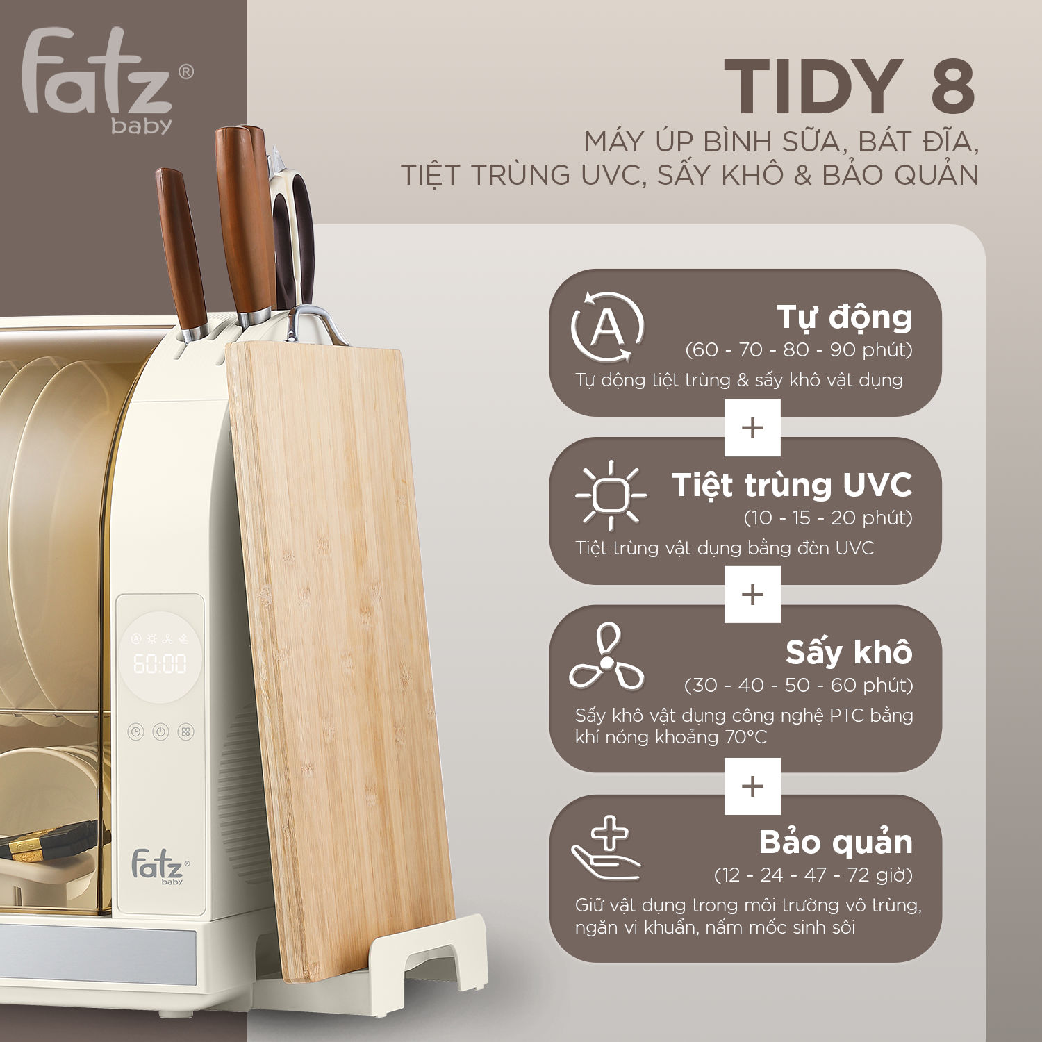 máy úp bình sữa, bát đĩa, tiệt trùng uvc, sấy khô và bảo quản tidy 8