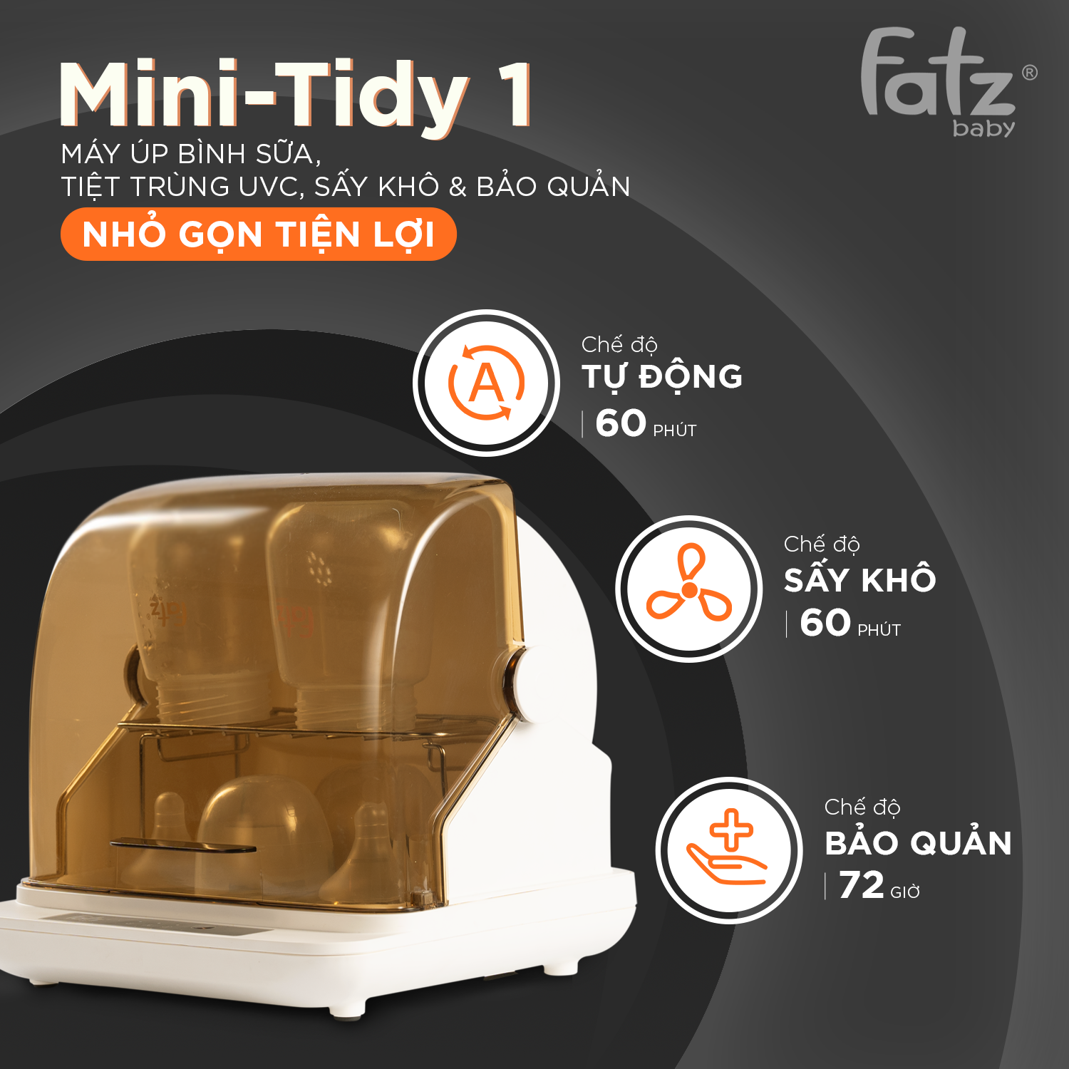 máy úp bình sữa, tiệt trùng uvc, sấy khô và bảo quản nhỏ gọn tiện lợi mini tidy 1