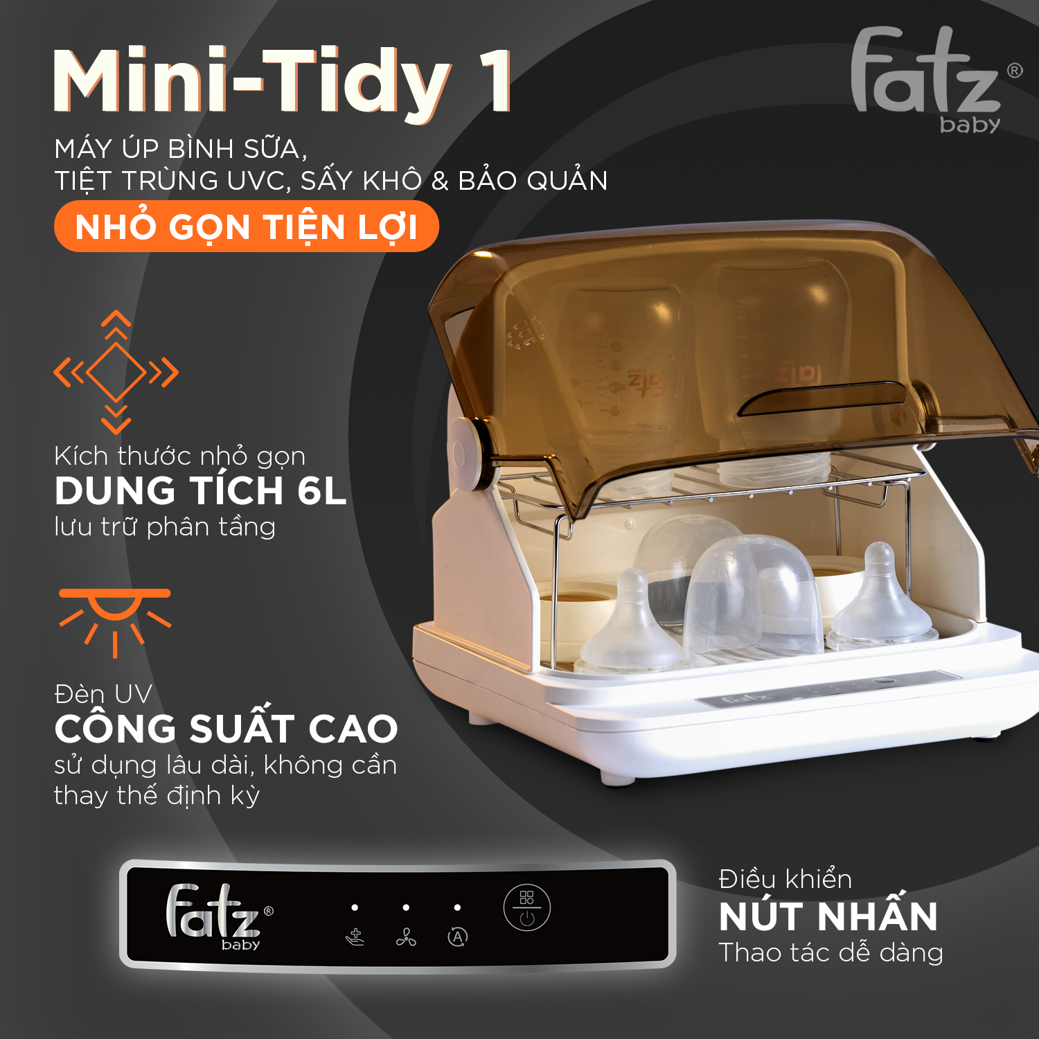 máy úp bình sữa, tiệt trùng uvc, sấy khô và bảo quản nhỏ gọn tiện lợi mini tidy 1