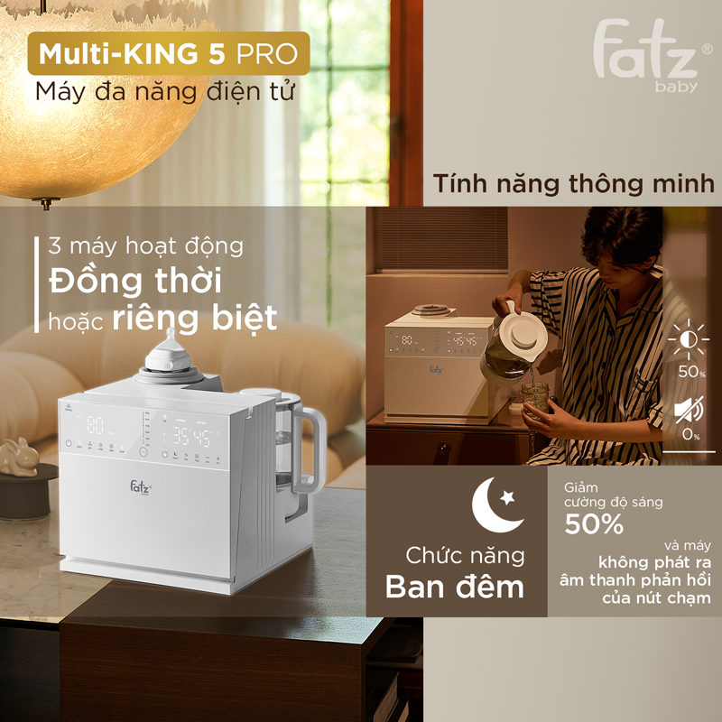 máy đa năng điện tử (tiệt trùng uvc led, sấy khô, bảo quản, rã đông / lắc & giữ ấm sữa / Đun & hâm nước pha sữa) multi king 5 pro