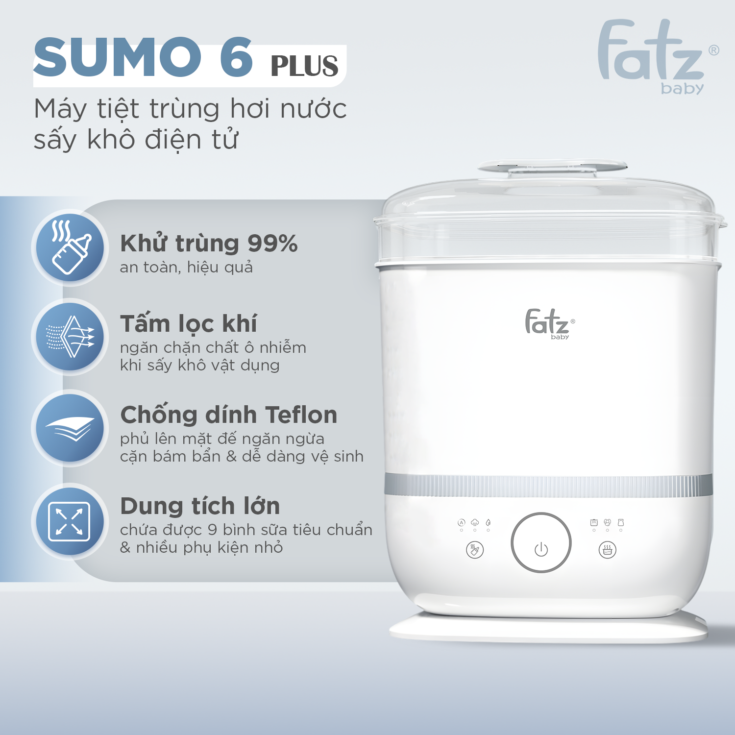 máy tiệt trùng hơi nước sấy khô điện tử sumo 6 plus