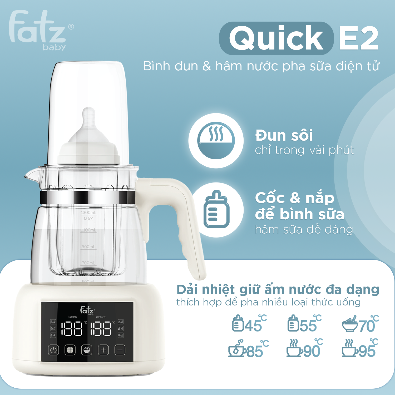 máy đun và hâm nước pha sữa điện tử quick e2