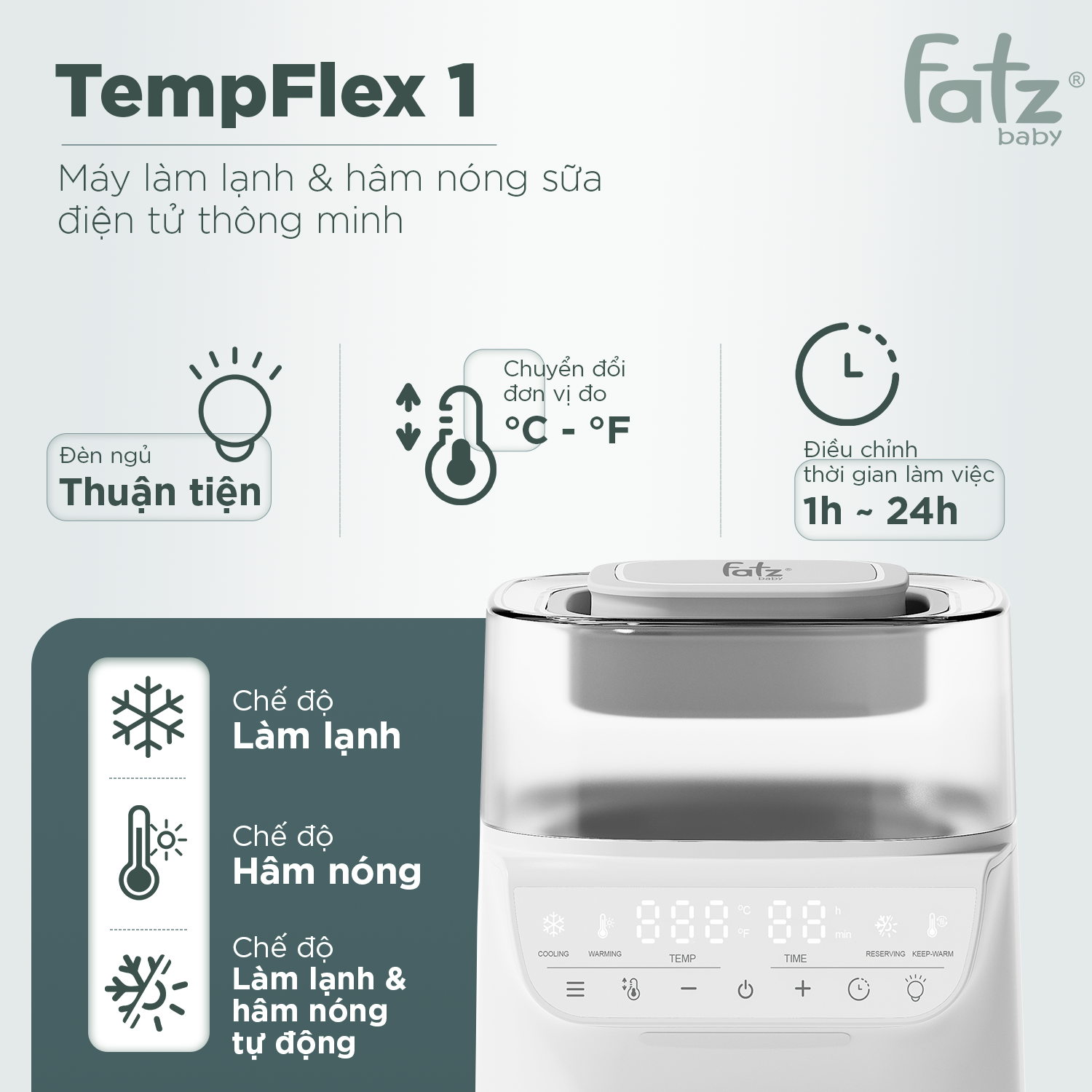 máy làm lạnh và hâm nóng sữa điện tử thông minh tempflex 1