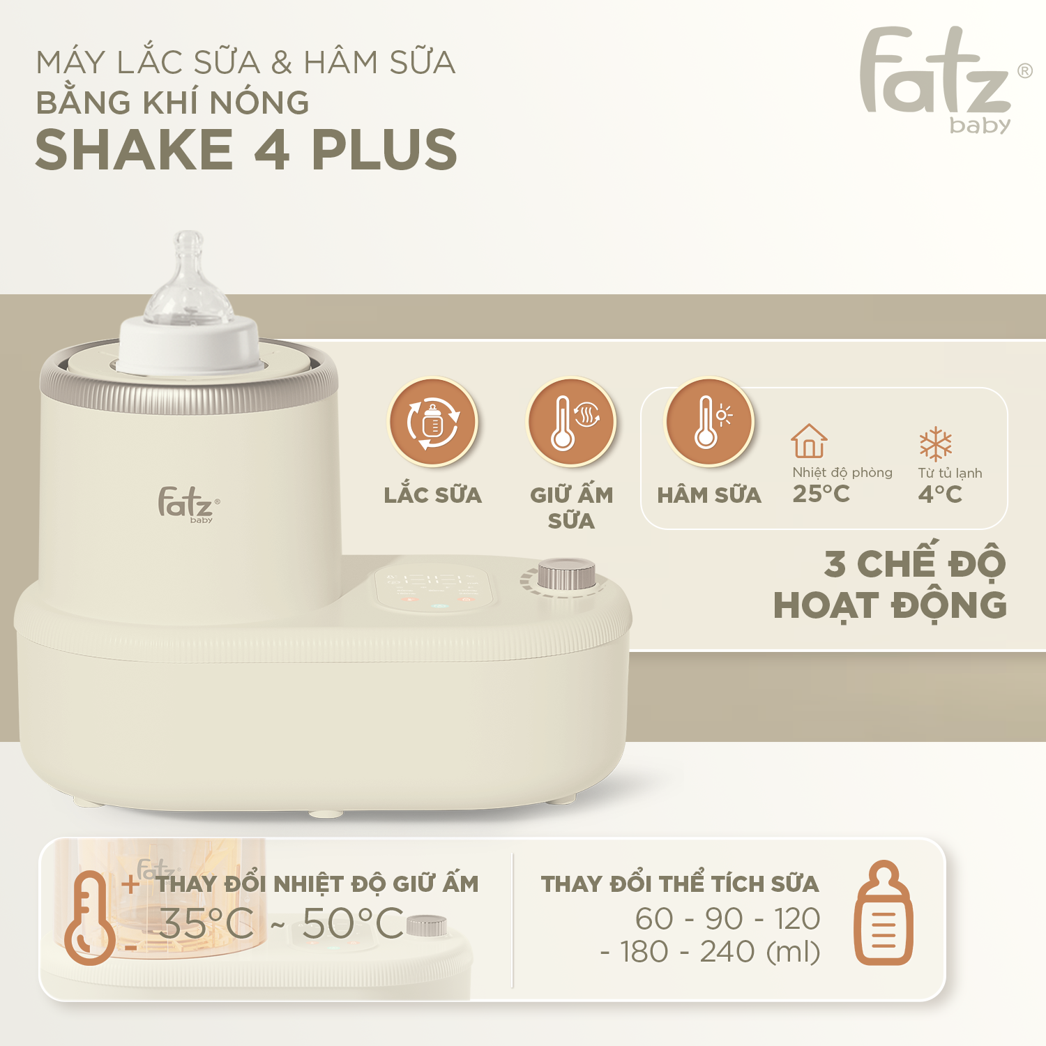 máy lắc sữa và hâm sữa bằng khí nóng shake 4 plus