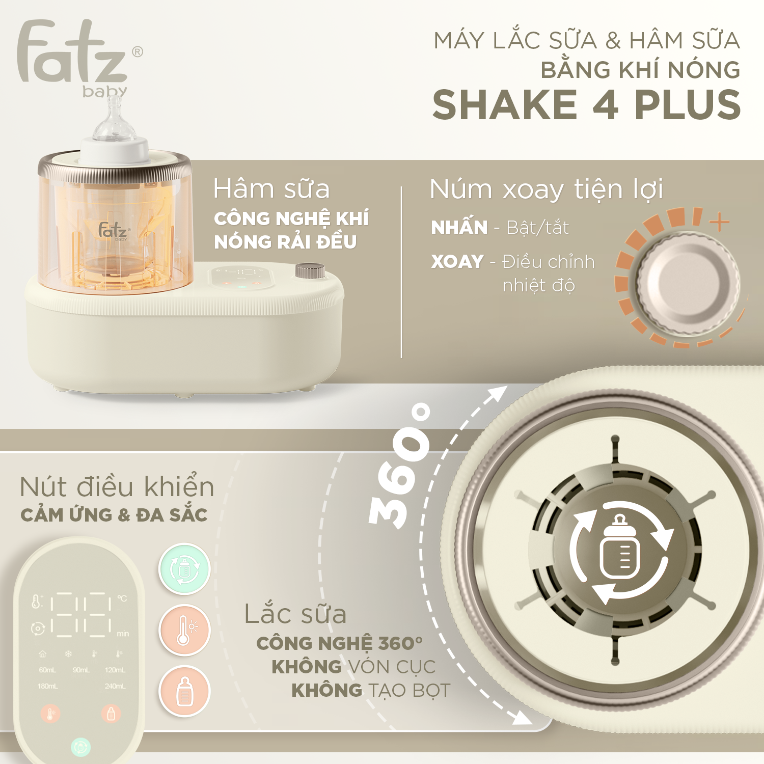 máy lắc sữa và hâm sữa bằng khí nóng shake 4 plus