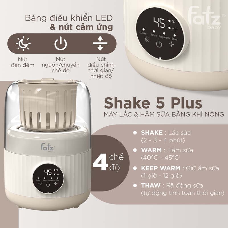 máy lắc sữa và hâm sữa bằng khí nóng shake 5 plus