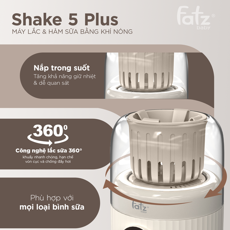 máy lắc sữa và hâm sữa bằng khí nóng shake 5 plus