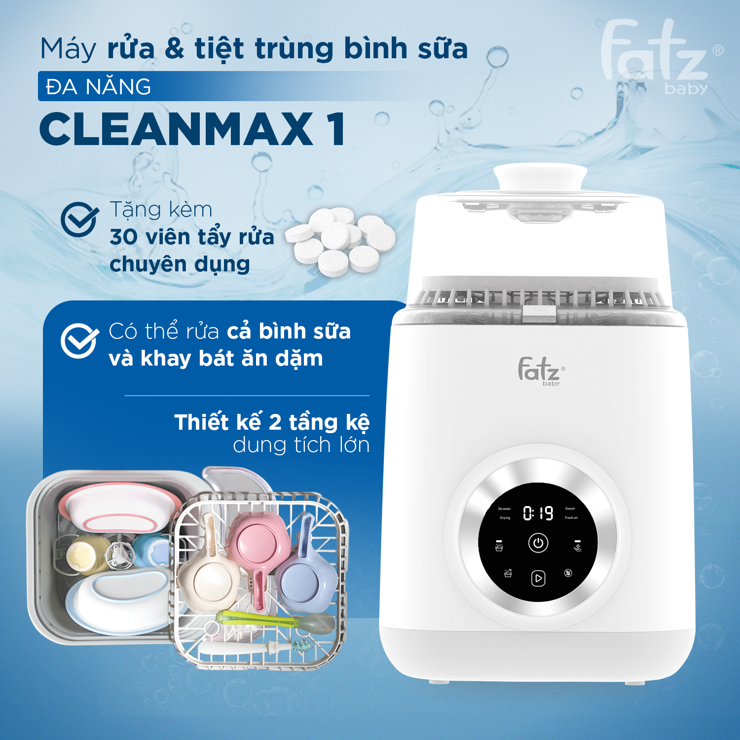 máy rửa và tiệt trùng bình sữa đa năng cleanmax 1