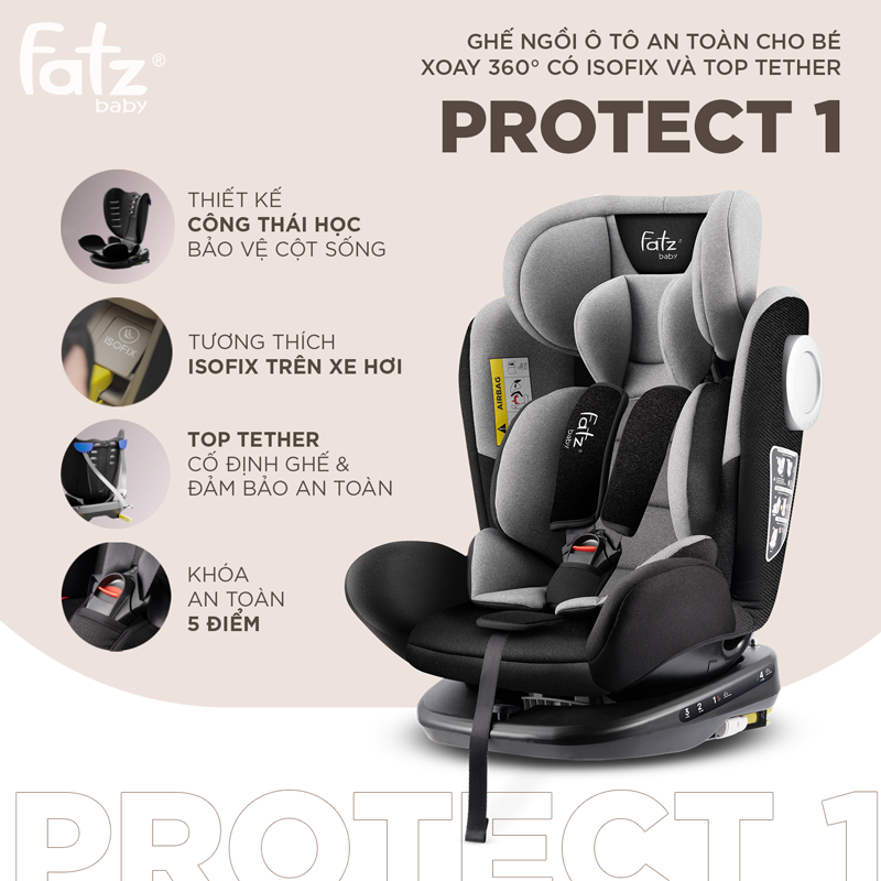 ghẾ ngỒi Ô tÔ an toÀn cho bÉ xoay 360 ĐỘ cÓ isofix vÀ top tether