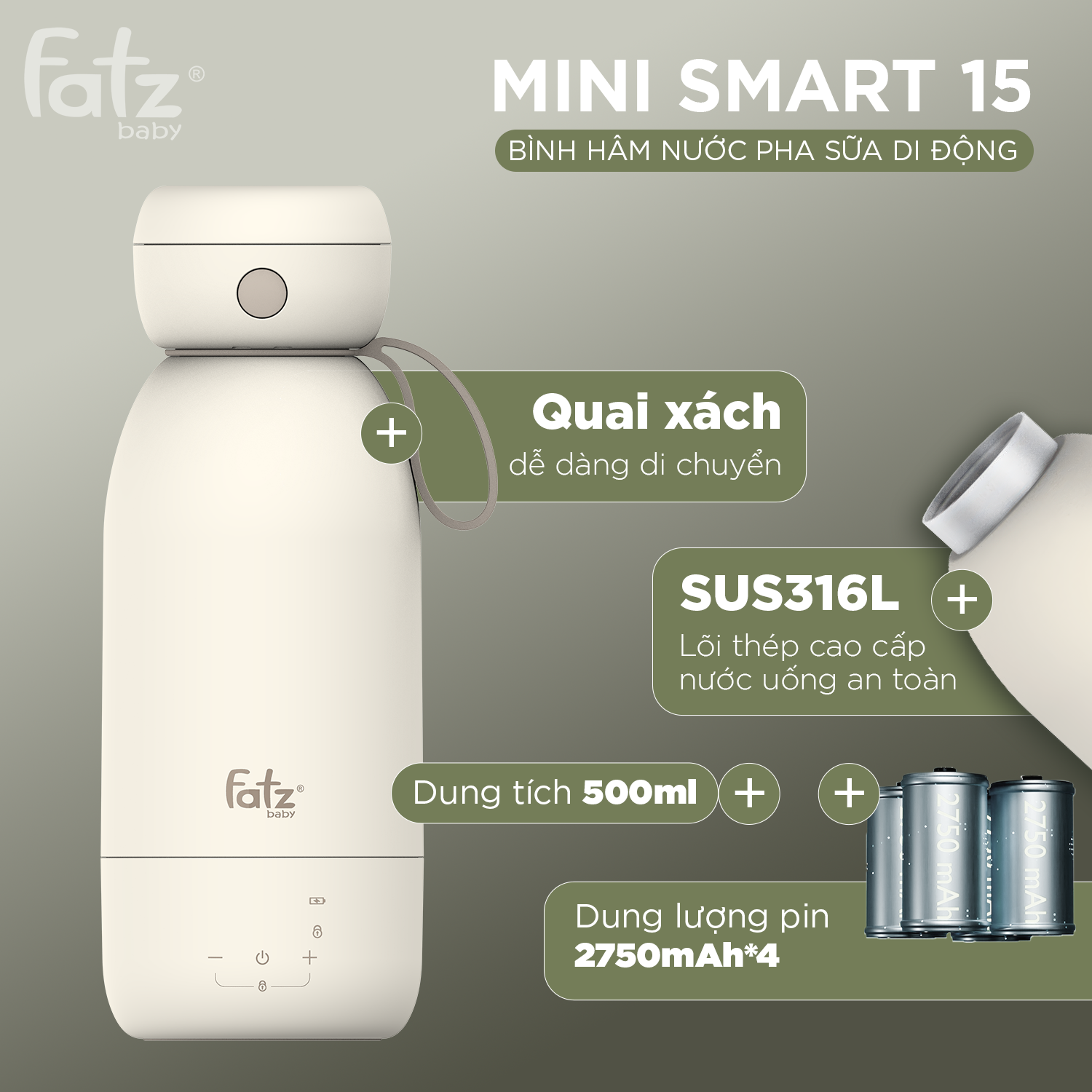 bình hâm nước pha sữa di động mini smart 15