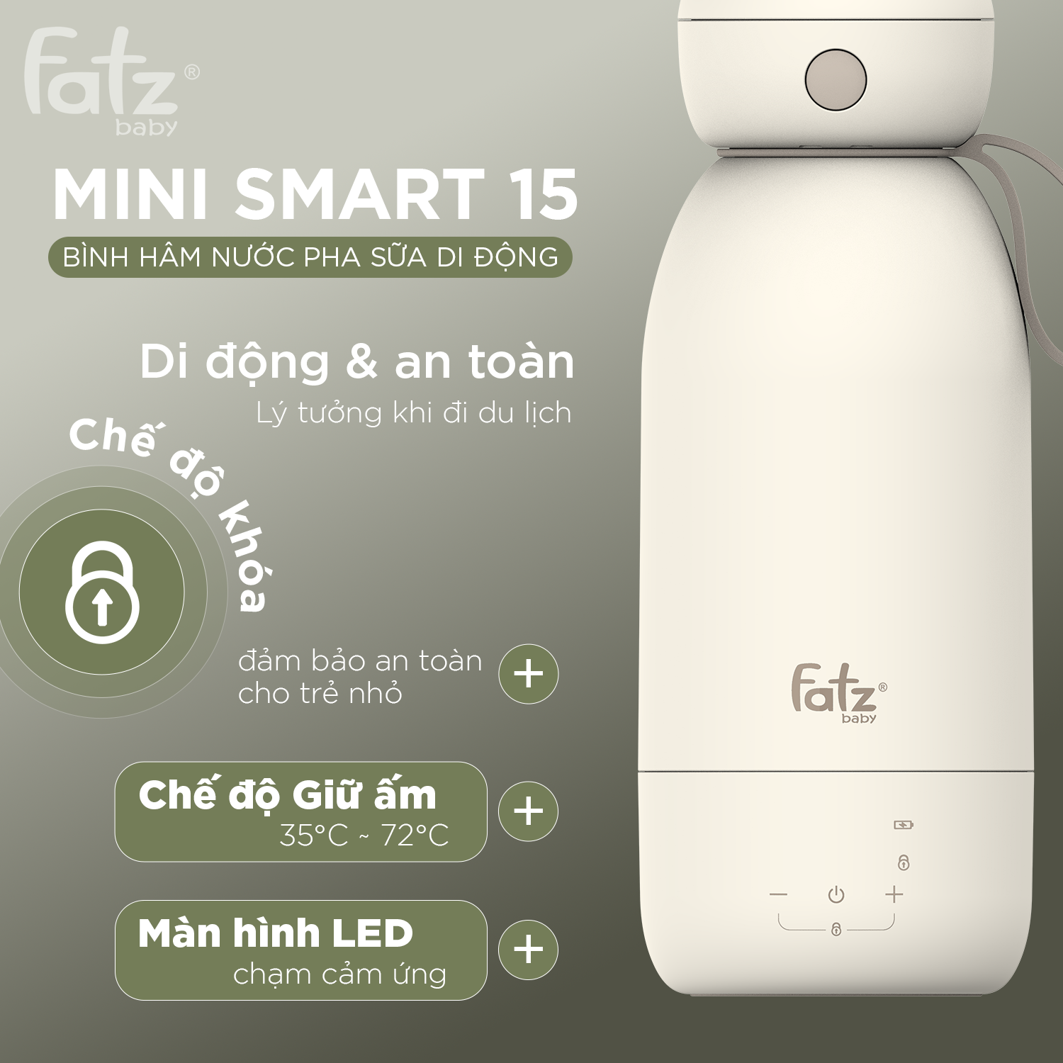 bình hâm nước pha sữa di động mini smart 15