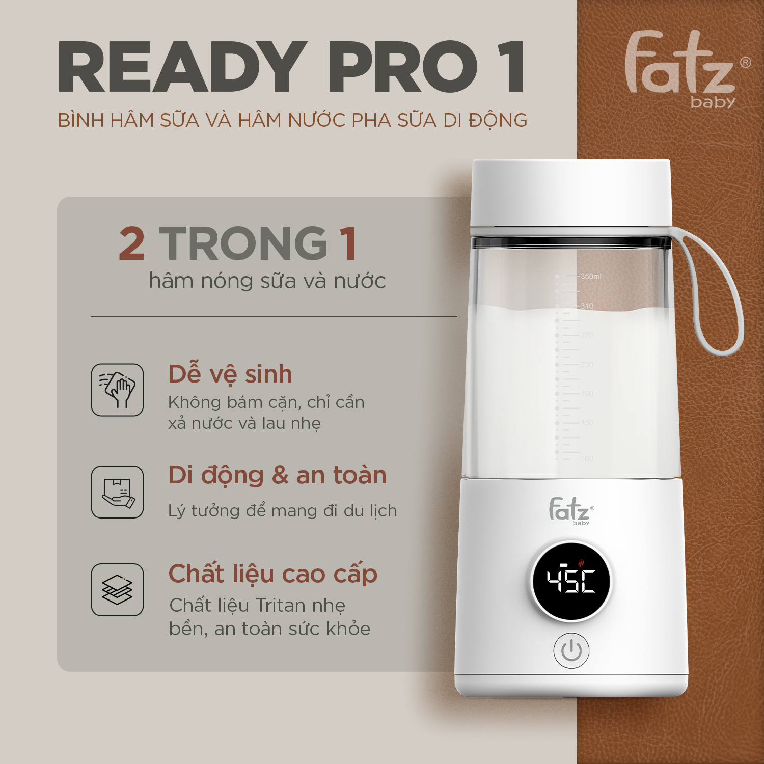 bình hâm sữa và hâm nước pha sữa di động readypro 1