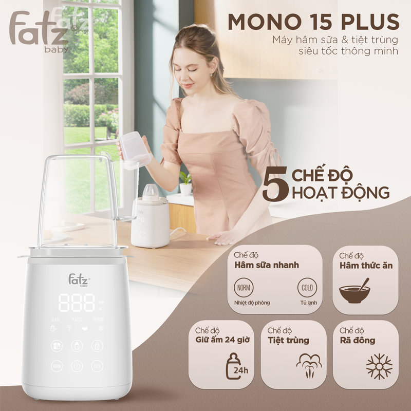 máy hâm sữa &amp; tiệt trùng siêu tốc thông minh mono 15