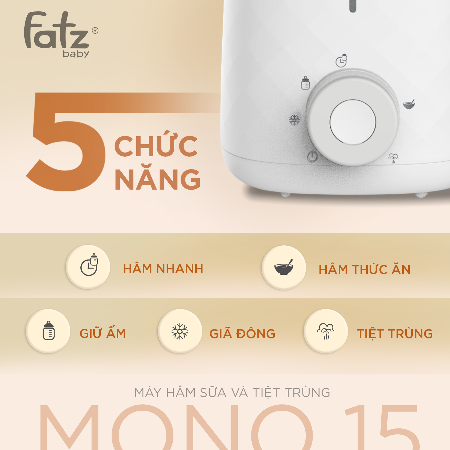máy hâm sữa &amp; tiệt trùng siêu tốc thông minh mono 15