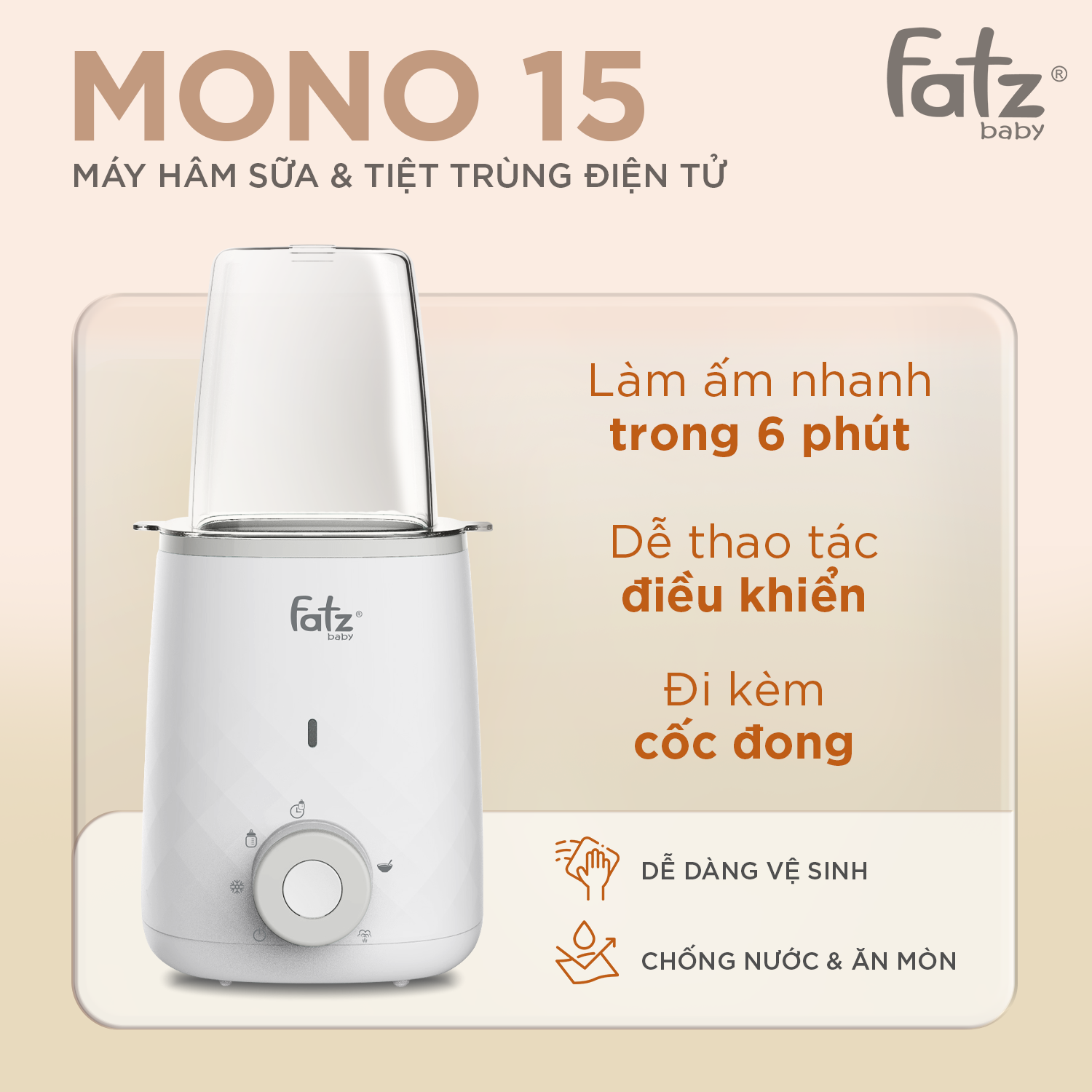 máy hâm sữa &amp; tiệt trùng siêu tốc thông minh mono 15