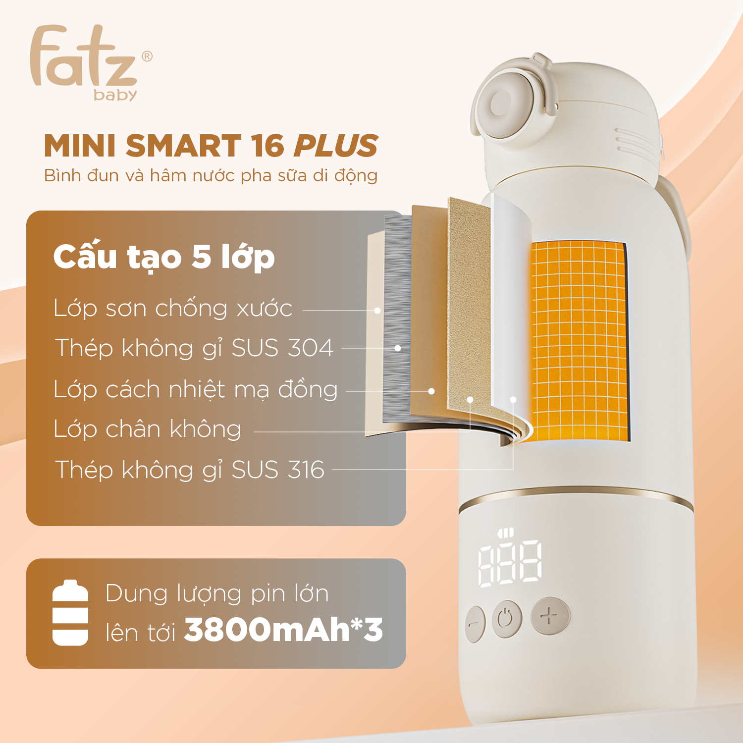 bình đun và hâm nước pha sữa di động mini smart 16