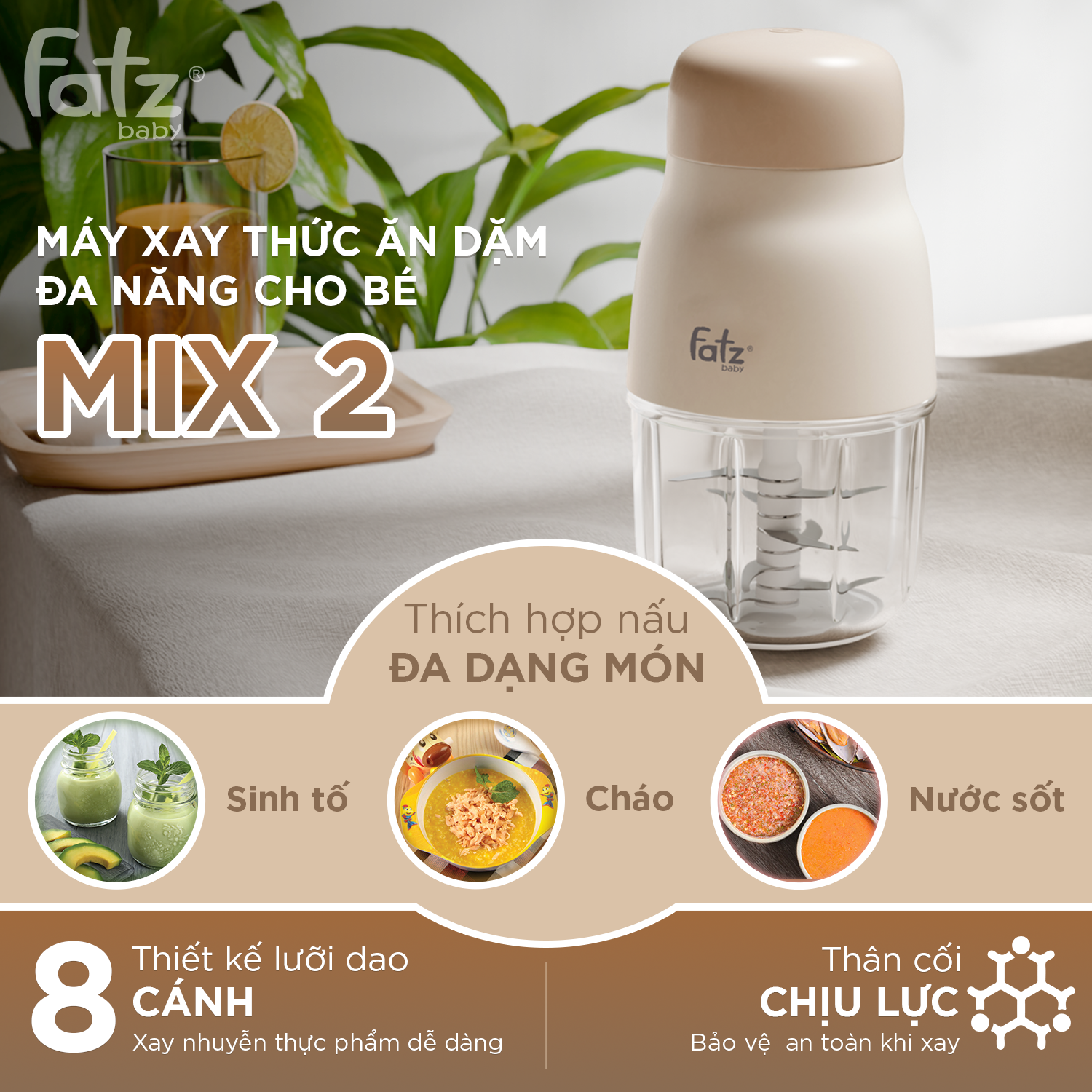 máy xay thức ăn dặm đa năng cho bé mix 2 (bản màu be)