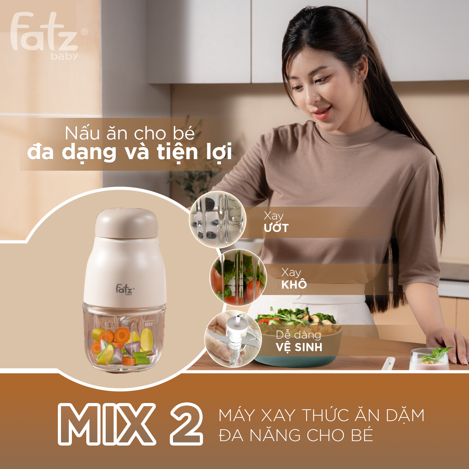 máy xay thức ăn dặm đa năng cho bé mix 2 (bản màu be)