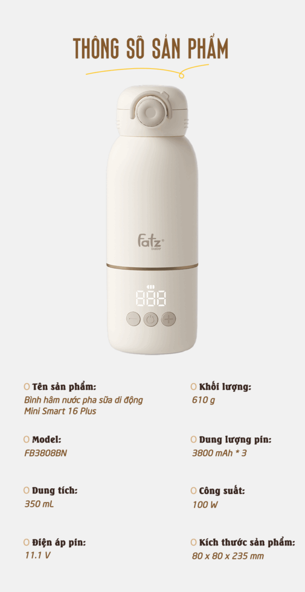 bình đun và hâm nước pha sữa di động mini smart 16 plus