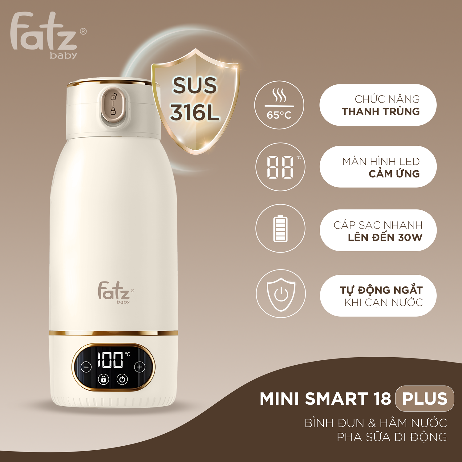 bình đun và hâm nước pha sữa di động mini smart 18 plus